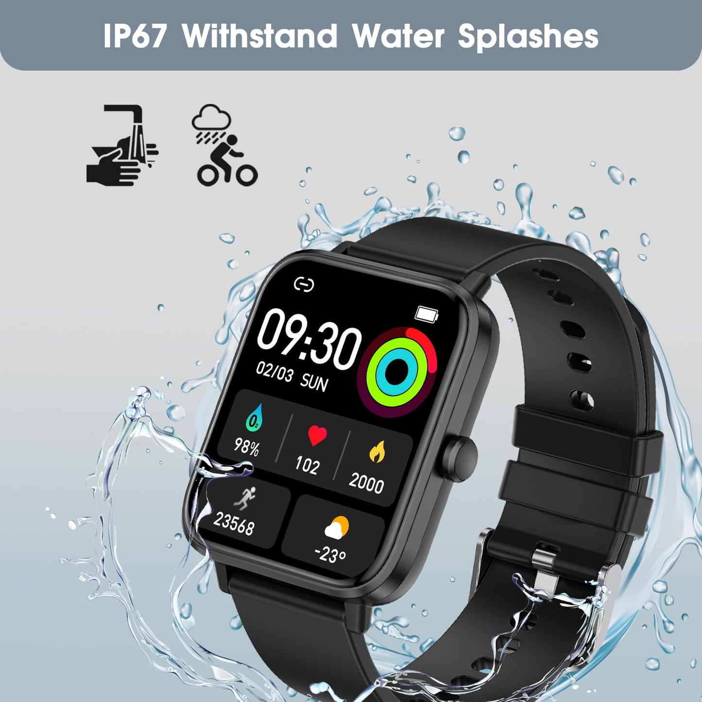 Smart Watch for Android iPhone-Call Receive/Dial/Read Message/AI Control-1.83" HD Screen-IP67 Waterproof Fitness Smartwatch-Blood Pressure/Heart Rate/SpO2/Sleep Monitor-Sport Tracker for Women Men