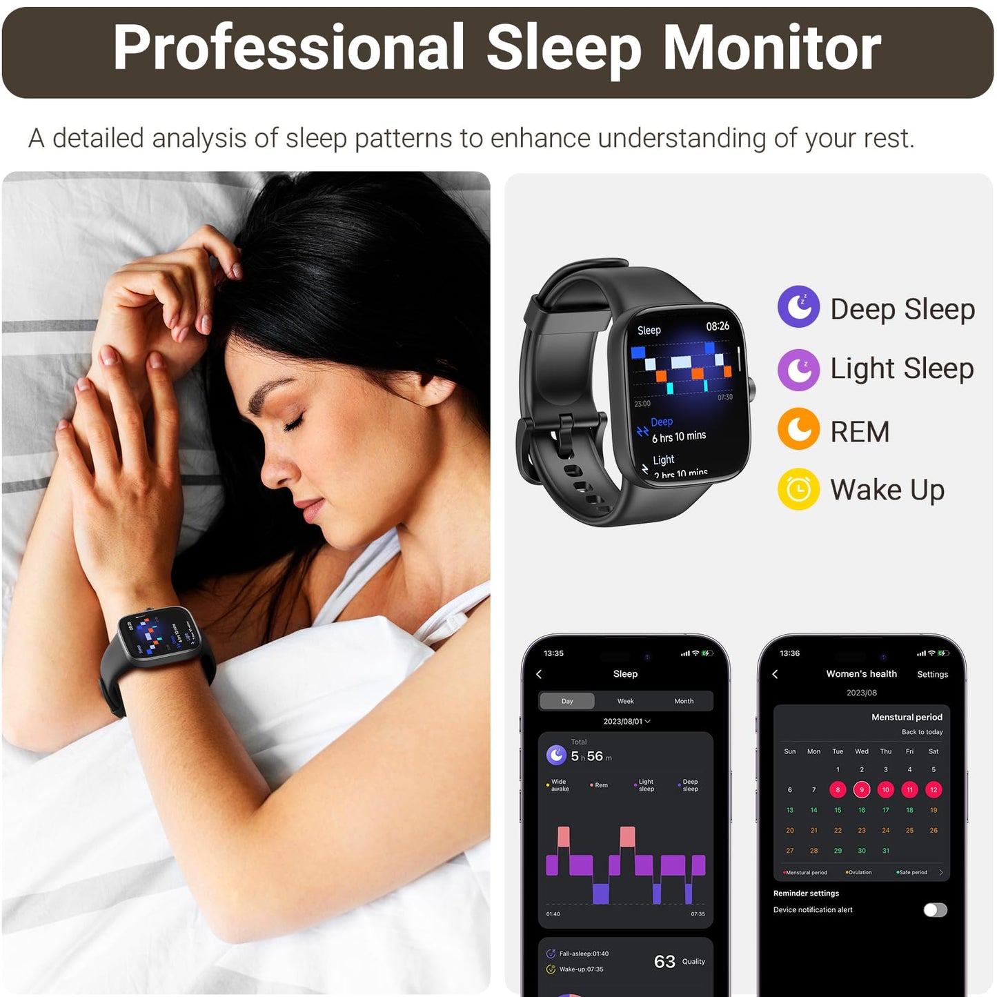 TOZO AMOLED S7 Smart Watch Bluetooth Call 1.85 Inch Ultra HD Screen,Dynamic Dials Messages Push 100+ Sports Modes,Detect Human Health (Heart Rate,Blood Oxygen) with High Battery Life,Touch Function