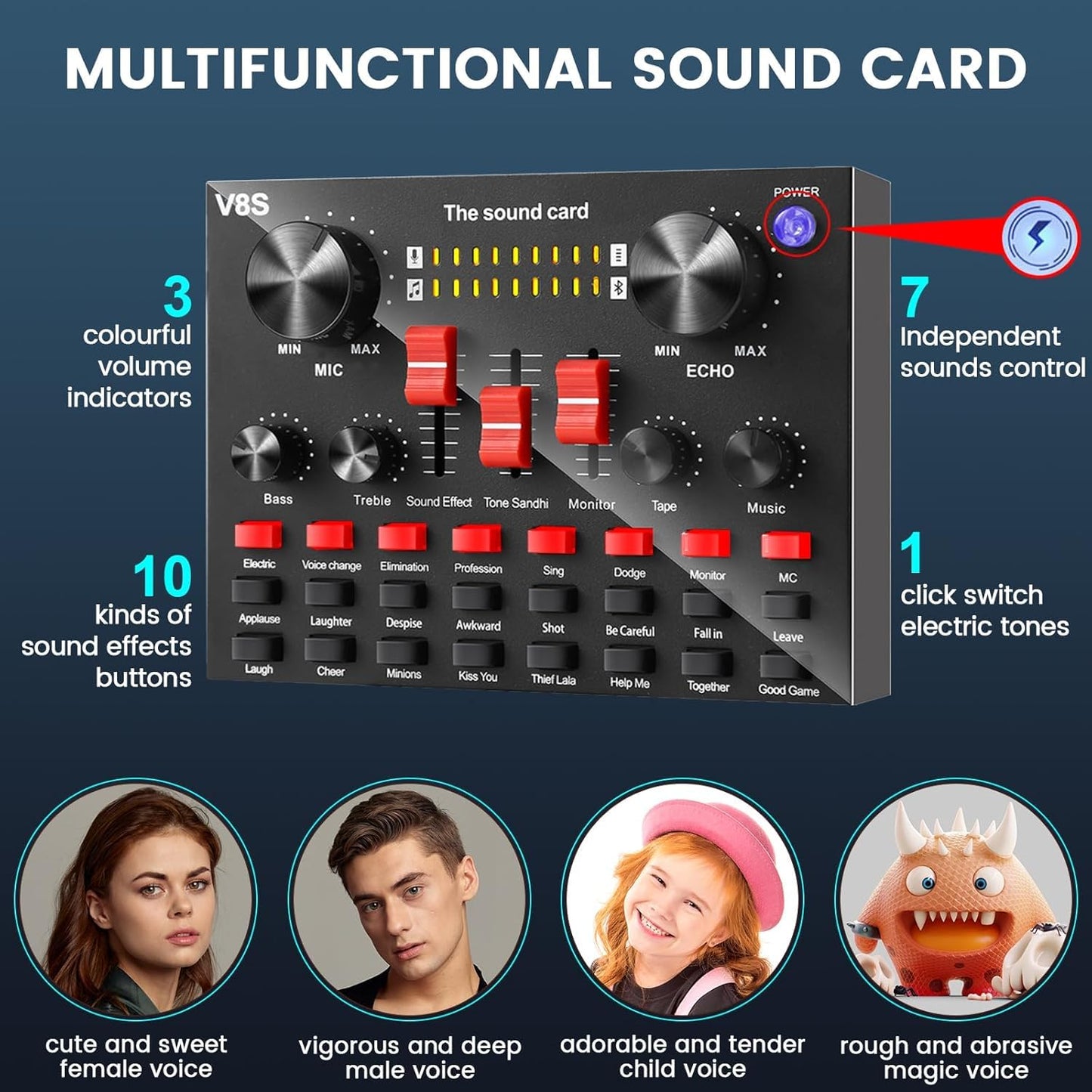 Podcast Equipment Bundle, Audio Interface with Cardioid Designer BM800 Mic for Gamer and All-in-One DJ Mixer, Perfect for Live Streaming, Singing, YouTube, Gaming