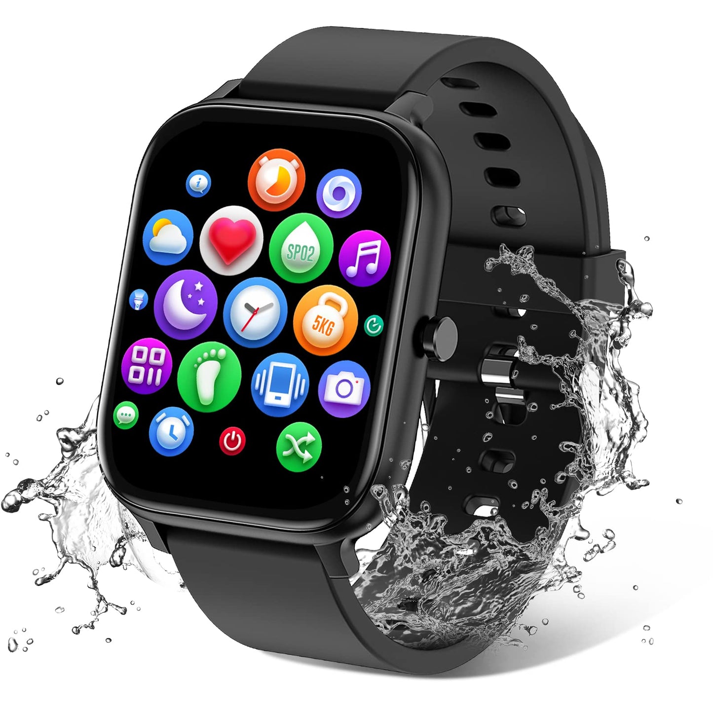 Smart Watch for Men Women Compatible with iPhone Samsung Android Phone 1.69 inch Full Touch Screen IP68 Waterproof Bluetooh Fitness Tracker Heart Rate/Sleep Monitor (Black)
