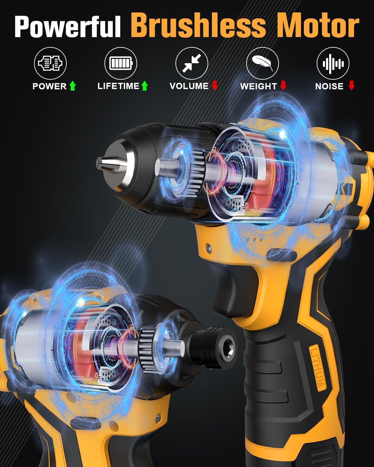 EWORK Compact Cordless Drill and Impact Driver Combo Kit 12V Brushless Small Power Tool Set with (2) 2.0Ah Batteries and Fast Charger, Tool Bag (EKC-12BLA)