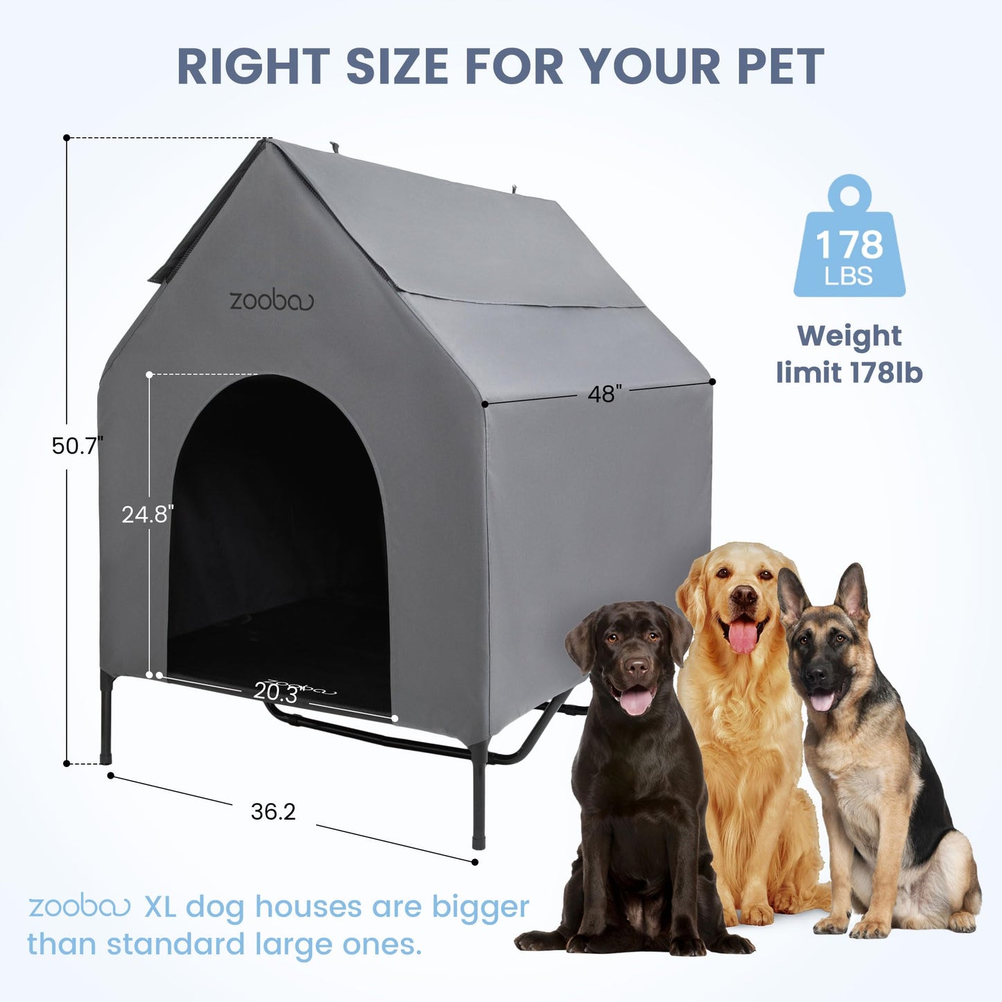 Zooba 48" X-Large Dog House, Dog House for Large Dogs Indoor or Outside, Weatherproof 600D PVC Dog House Outdoor, Featuring Breathable 2x1 Textilene Elevated Dog Cooling Bed, Easy to Clean