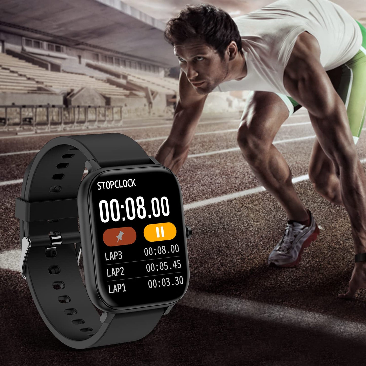 Smart Watch for Men Women Compatible with iPhone Samsung Android Phone 1.69 inch Full Touch Screen IP68 Waterproof Bluetooh Fitness Tracker Heart Rate/Sleep Monitor (Black)