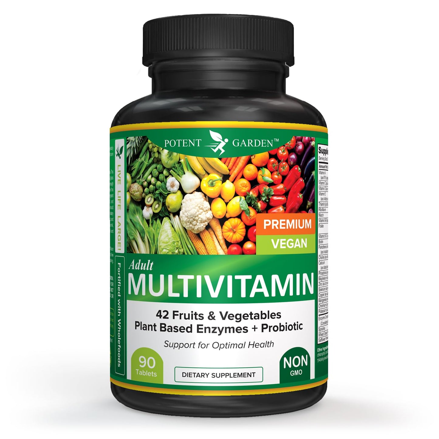 Potent Garden Adult Multivitamin for Women & Men, 42 Fruits & Vegetables Plus Probiotics, Supports Energy Metabolism & Immune System, Daily Multivitamin for Men & Women Non-GMO, 90 Tabs, 30 Servings