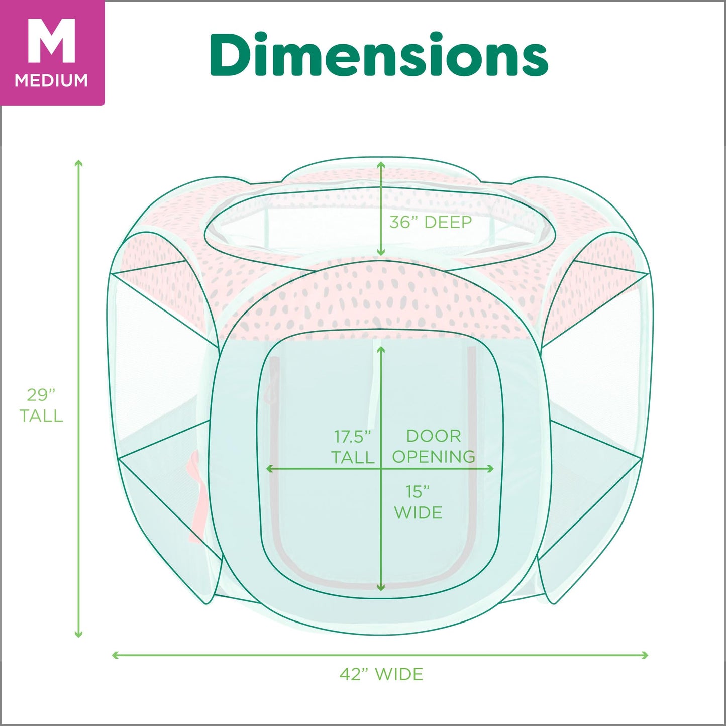 Furhaven Portable Dog Playpen Cat Tent, Pet Playground/Kennel Foldable Indoor Outdoor Zippered Puppy Crate - Green & Pink, Medium