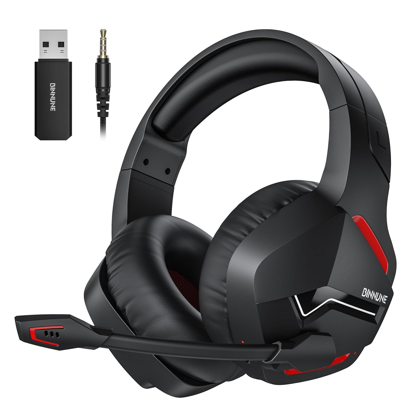 BINNUNE Wireless Gaming Headset with Microphone for PC PS4 PS5, 2.4G Wireless Bluetooth USB Gamer Headphones with Mic for Laptop Computer