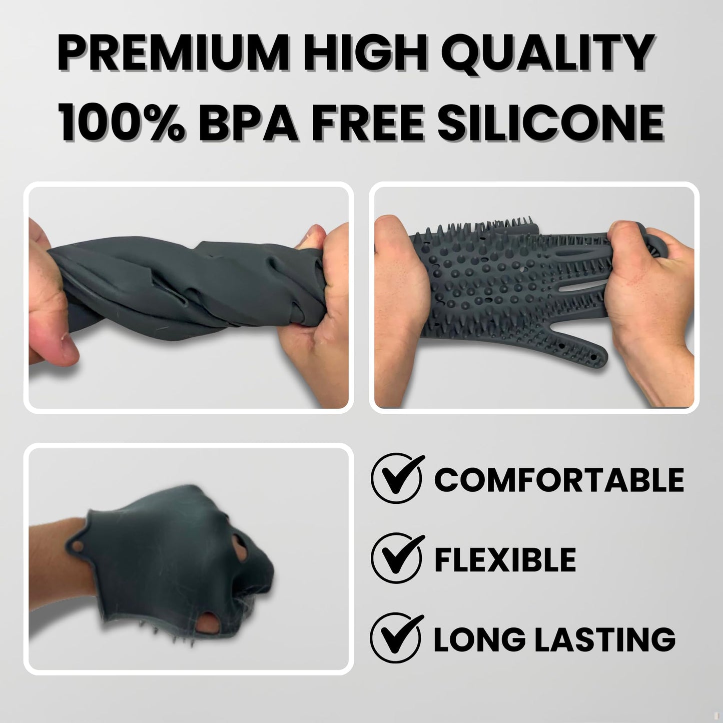 2pcs Pet Grooming Gloves for Cats, Dogs, Rabbits, Horses – Silicone Hair Remover, Shedding Bath Brush, Massage Mitts