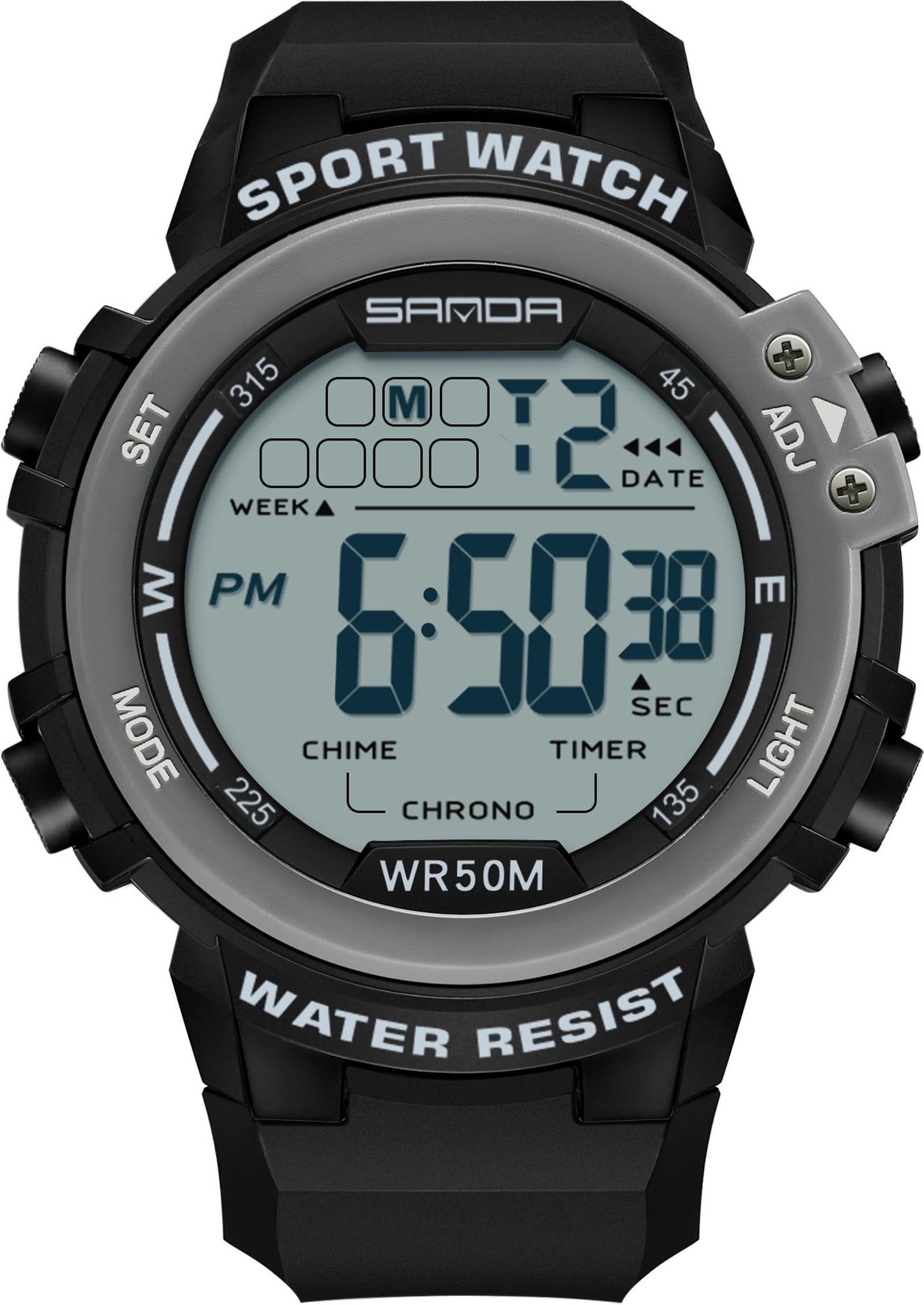 Sports Watches for Men Digital, Big Face LED Dial Easy to Read Time Wrist Watch with Countdown Timer Dual Time 5Bar Waterproof