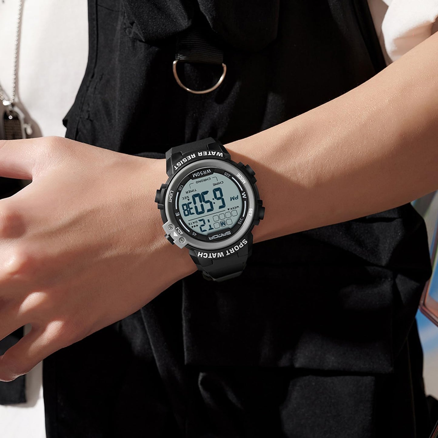 Sports Watches for Men Digital, Big Face LED Dial Easy to Read Time Wrist Watch with Countdown Timer Dual Time 5Bar Waterproof