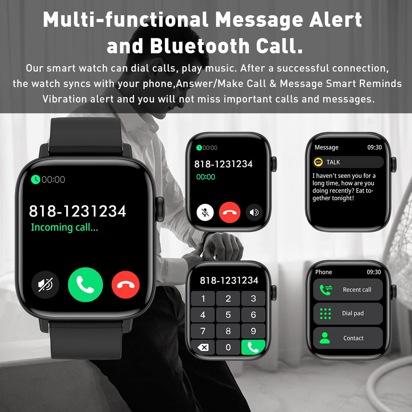 Smart Watch, 1.90" Smartwatch for Men Women (Answer/Make Call), Fitness Watch with 120+ Sport Modes, Heart Rate/Sleep Monitor/Pedometer, Activity Trackers for Android/iOS Phones - IP68 Waterproof