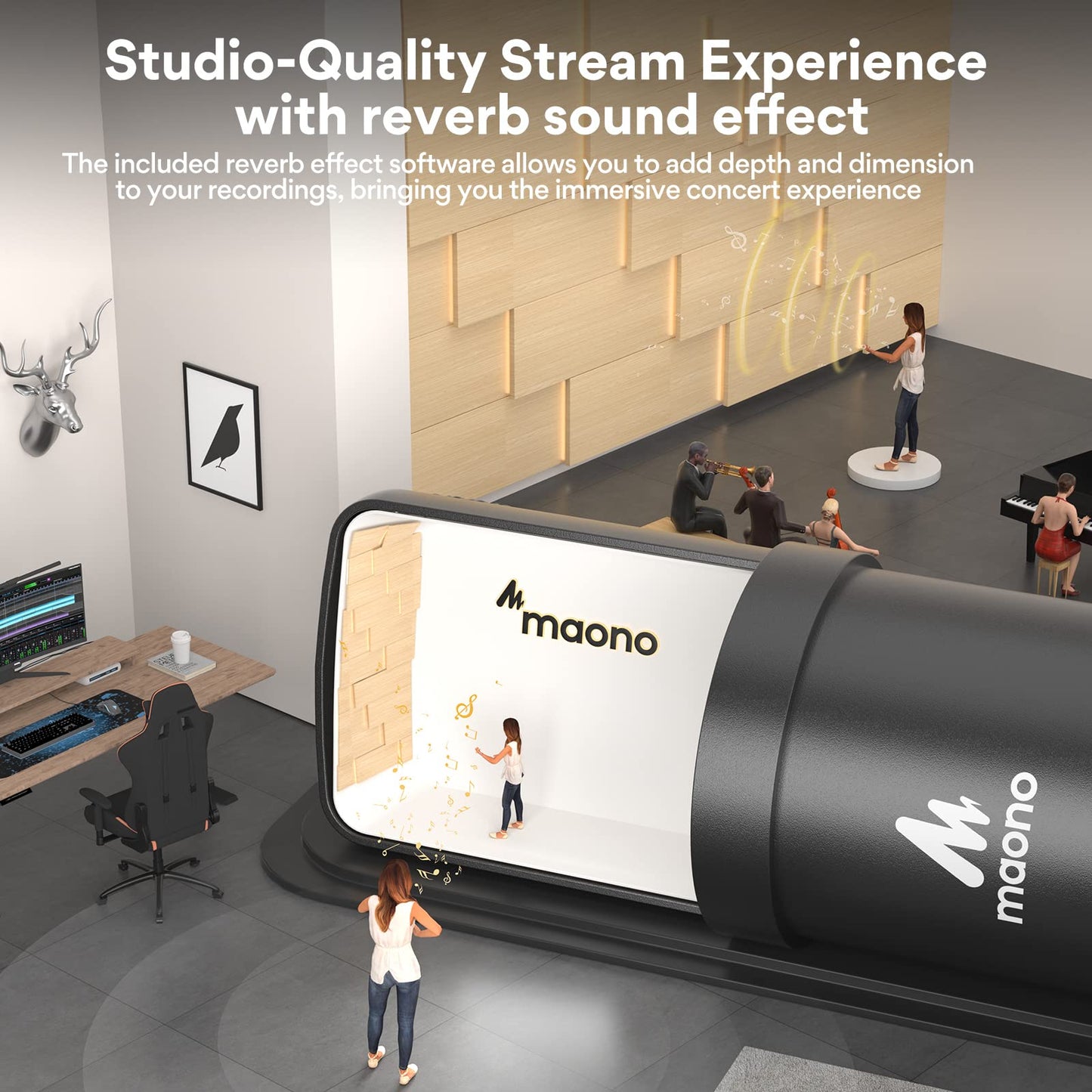 MAONO Podcast Microphone, USB Computer Mic for PC with Software, Boom Arm and Shock Mount for Singing, Recording, Streaming, Gaming, YouTube (AU-A04E) Black