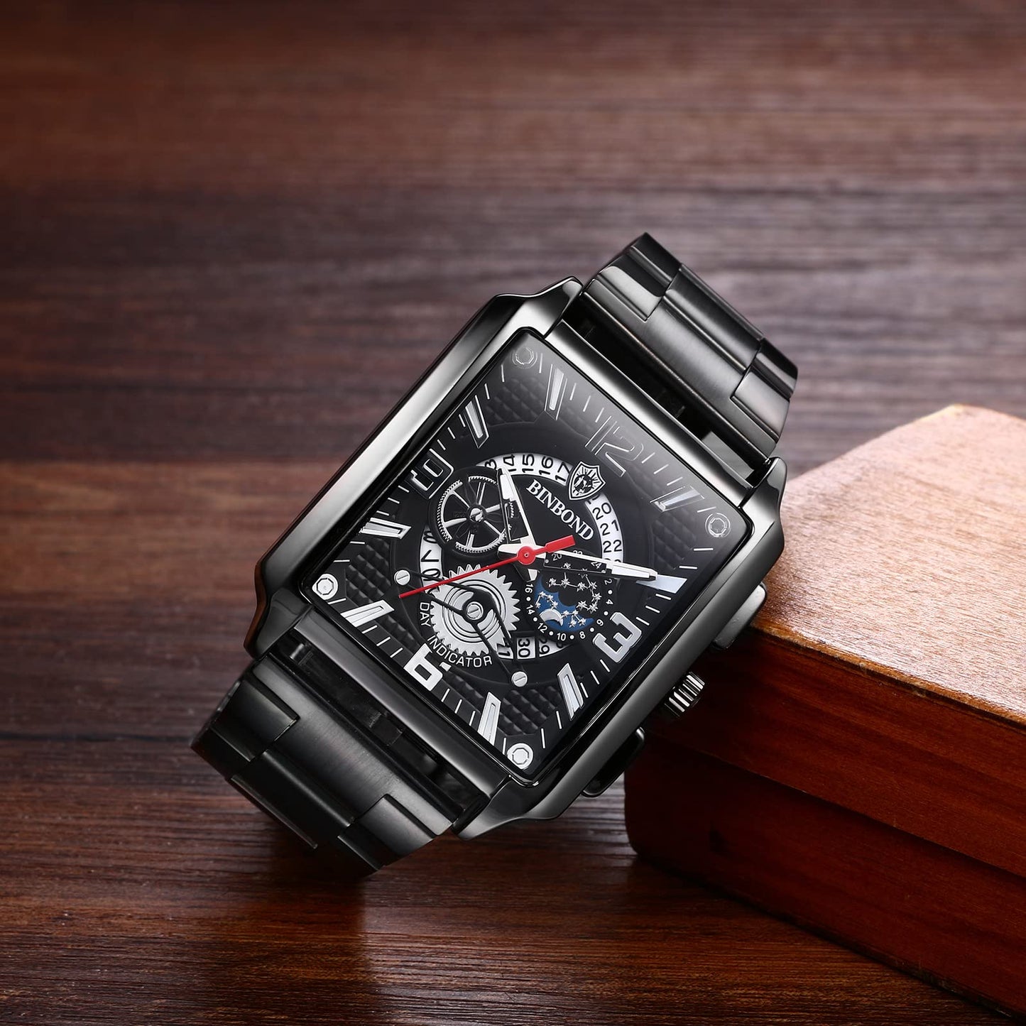Avaner Men's Stainless Steel Wrist Watch, Analog Quartz Square Watch for Men with Calendar and Luminous Pointers
