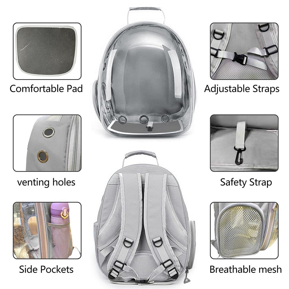 Pet Backpack Carrier with Harness Backpack with Bubble Clear Front for Cats, Small Dogs, Bunnies etc with Harness Included, Pet Carrier for Traveling, Walking, Hiking and Outdoor Activities
