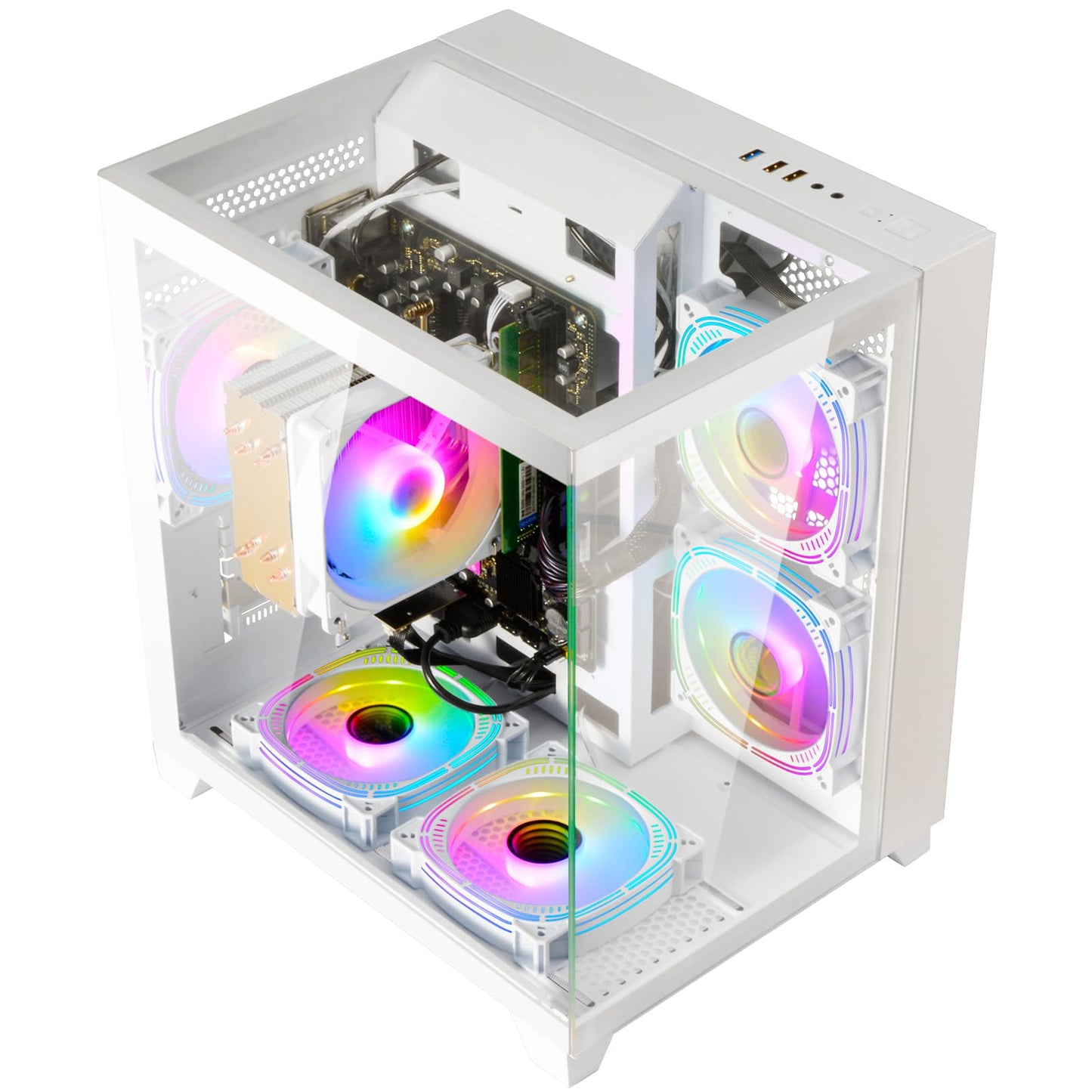 LXZ Desktop Computer AMD Ryzen 7-5700G 8 core 3.9GHz, 16G DDR4 RAM, 1TB NVME SSD, Tower Computer for Gaming, Home and Office (White)