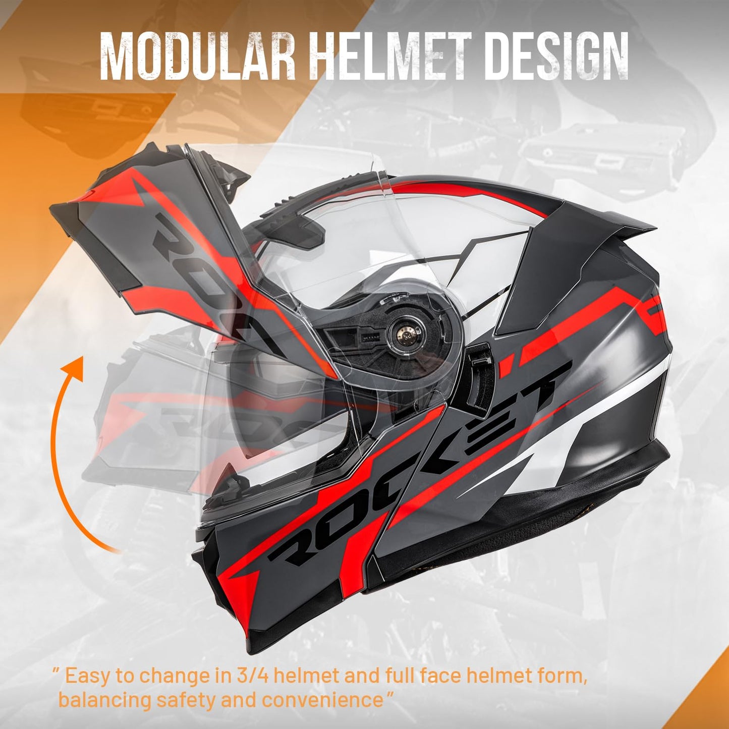 OUMURS Modular Motorcycle Helmets Full Face Flip up Street Bike Motorcycle Helmet for Unisex Adult Rocket Red - L