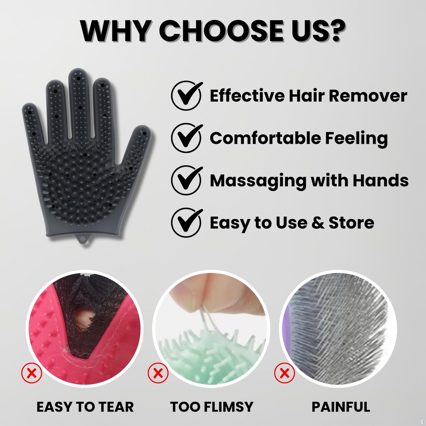 2pcs Pet Grooming Gloves for Cats, Dogs, Rabbits, Horses – Silicone Hair Remover, Shedding Bath Brush, Massage Mitts