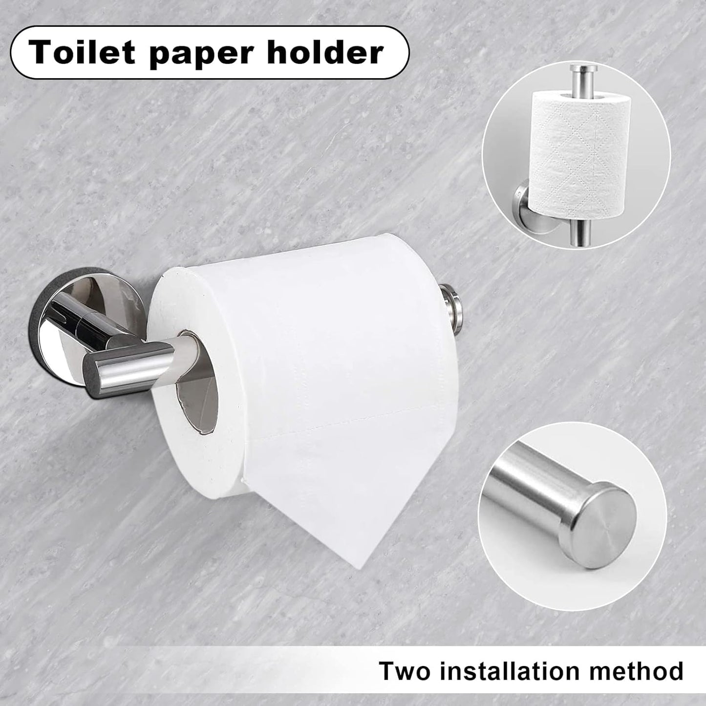 Toptowel 23.6inch 10 Sets Bathroom Towel Rack Set Brushed Nickel, Includes 2 Packs 23.6Inch Towel Bar, 2 Packs Towel Ring, 2 Packs Toilet Holder and 4 Packs Towel Hooks-Brushed Nickel