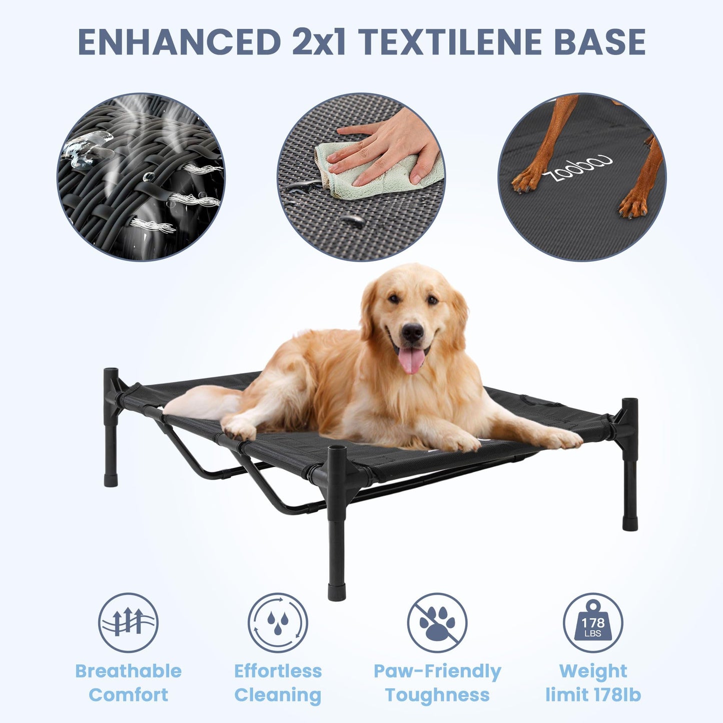 Zooba 48" X-Large Dog House, Dog House for Large Dogs Indoor or Outside, Weatherproof 600D PVC Dog House Outdoor, Featuring Breathable 2x1 Textilene Elevated Dog Cooling Bed, Easy to Clean