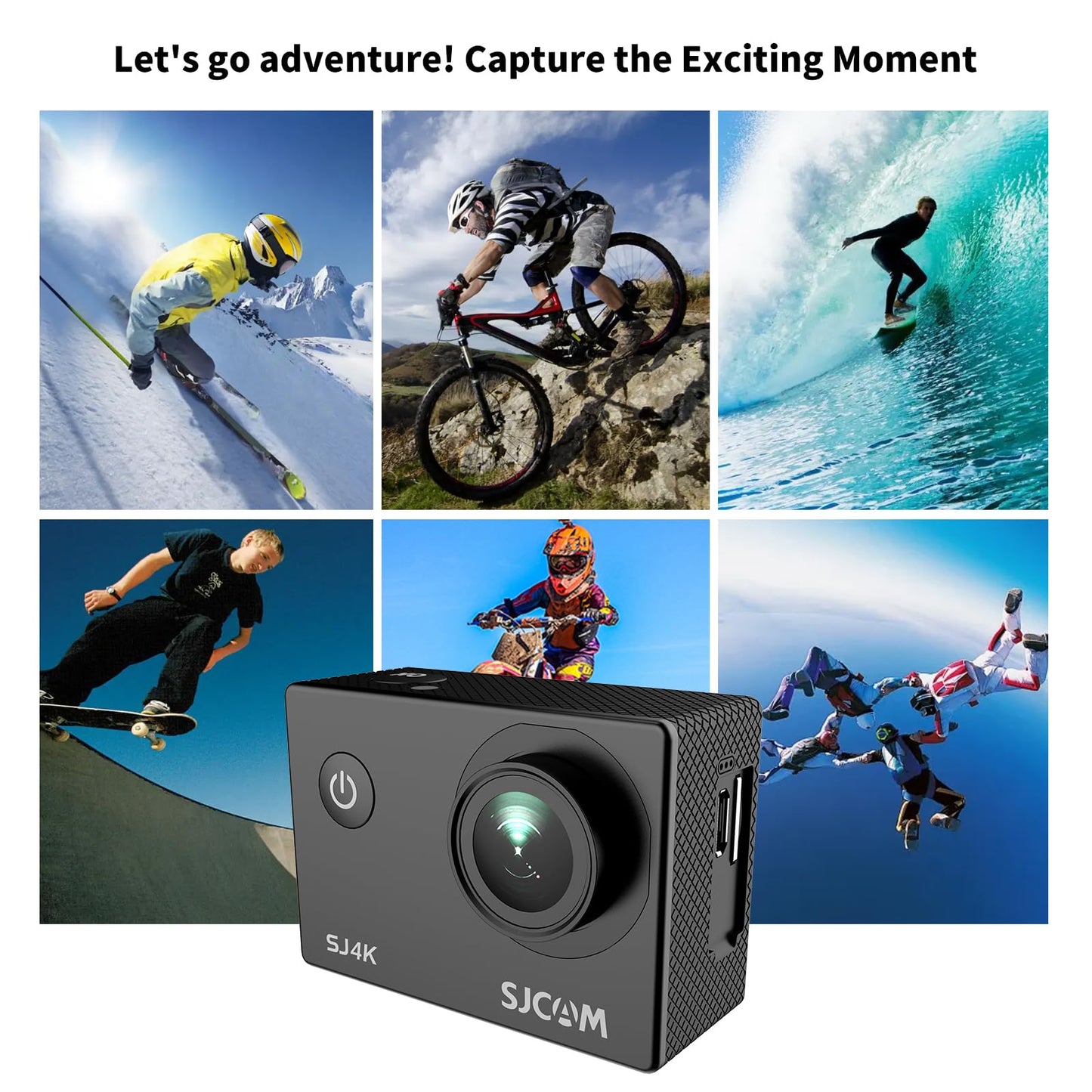 SJCAM SJ4000 Action Camera 4K, 40MP Waterproof Camera Underwater, OIS Stabilization Motorcycle Sport Camera, 170°FOV, 5X Zoom, Dual Batteries, 32G SD Card and Helmet Mount Accessories Kits