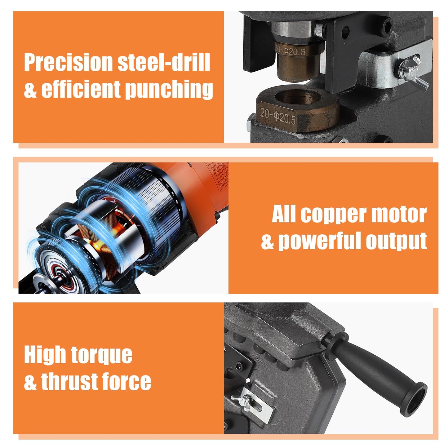 Electric Hydraulic Hole Punch for Metal Φ1/4"-4/5", 1200W 110V Hole Puncher Machine Constuction Tools, Hole Punching with Carbon Brush 5 Dies for Steel Iron Aluminum Plate, Copper