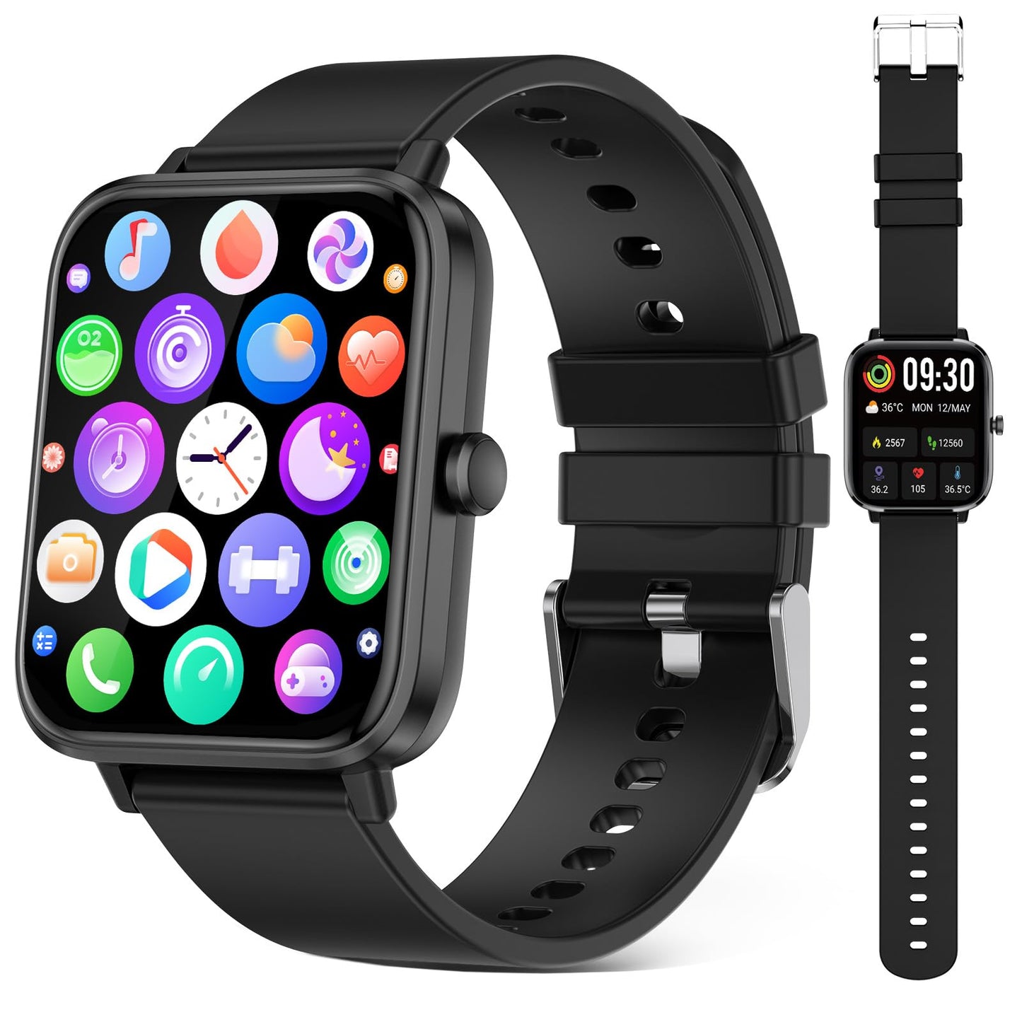 Smart Watch for Android iPhone-Call Receive/Dial/Read Message/AI Control-1.83" HD Screen-IP67 Waterproof Fitness Smartwatch-Blood Pressure/Heart Rate/SpO2/Sleep Monitor-Sport Tracker for Women Men
