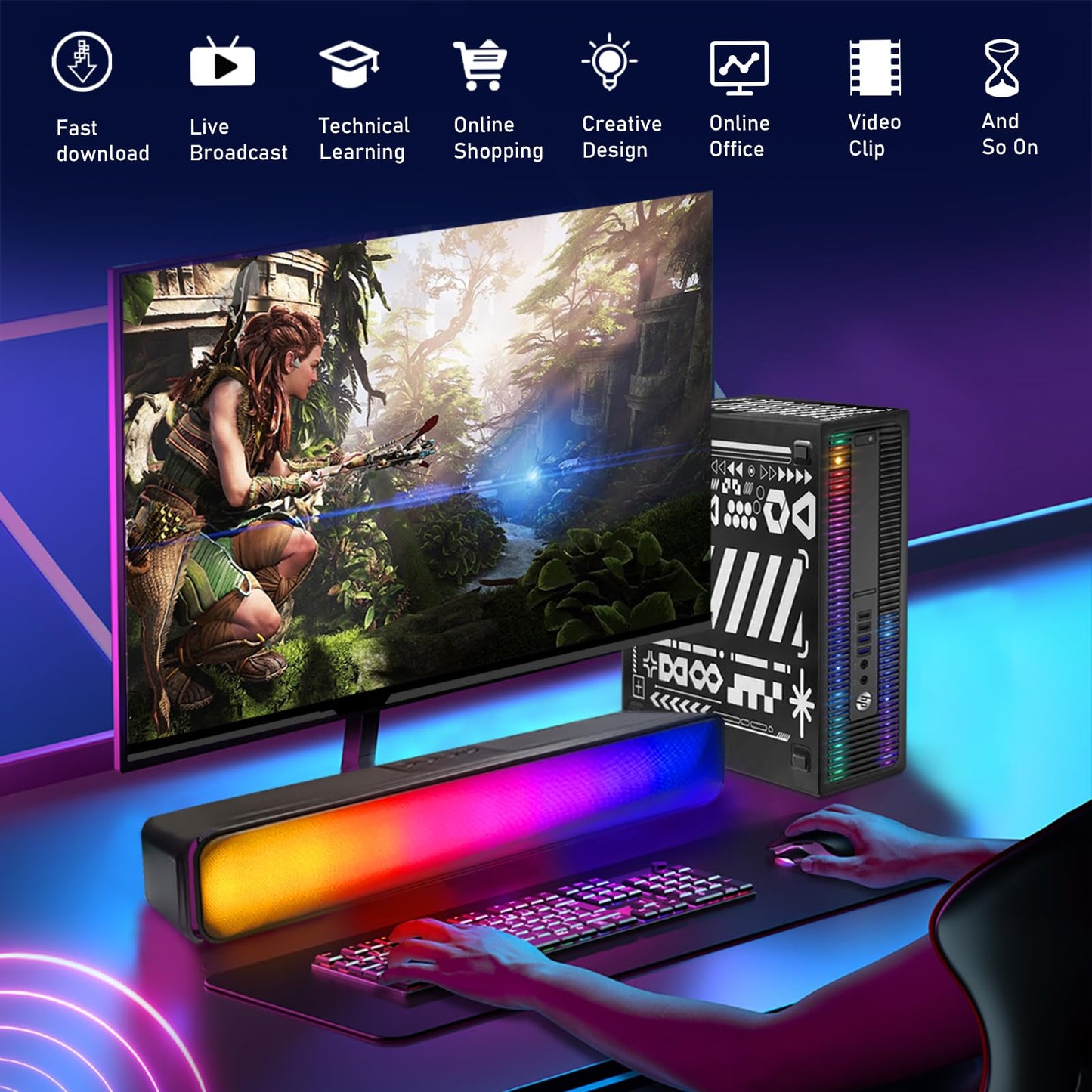 HP RGB Gaming Desktop Computer, Intel Quad Core I5-6500 up to 3.6GHz, GeForce GT 1030 2G GDDR5, 16GB DDR4, 512G SSD, RGB Keyboard & Mouse, 600M WiFi & Bluetooth 5.0, Win 10 Pro (Renewed)