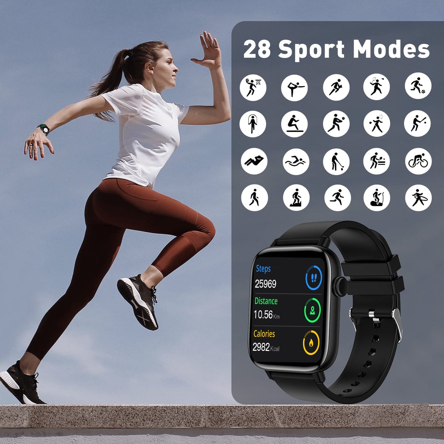 Smart Watch, 1.90" Smartwatch for Men Women (Answer/Make Call), Fitness Watch with 120+ Sport Modes, Heart Rate/Sleep Monitor/Pedometer, Activity Trackers for Android/iOS Phones - IP68 Waterproof