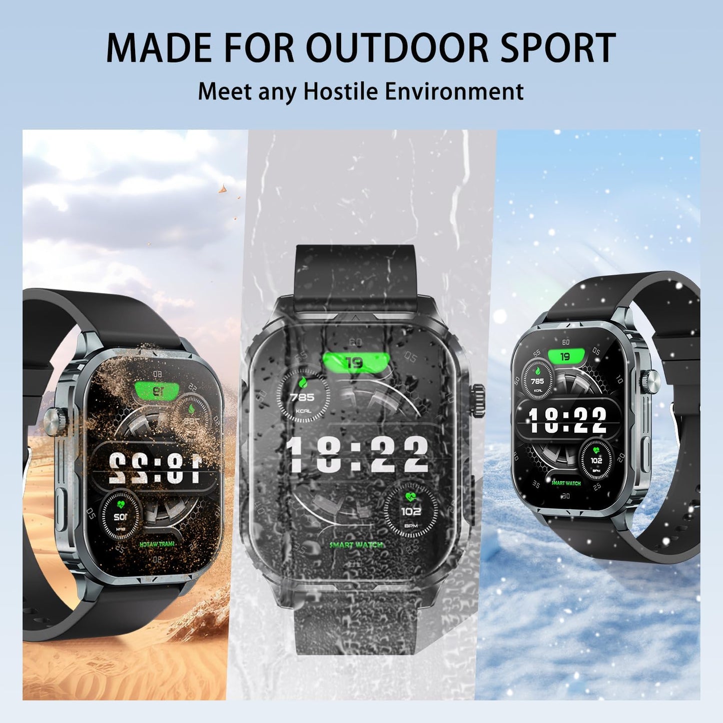 LEDXBNSS Smart Watch for Men Women with 2.1" HD Screen Military Watches, Call & Text for Android iOS, Heart Rate & Activity Tracker, IP68 Waterproof, 100 Sport Modes