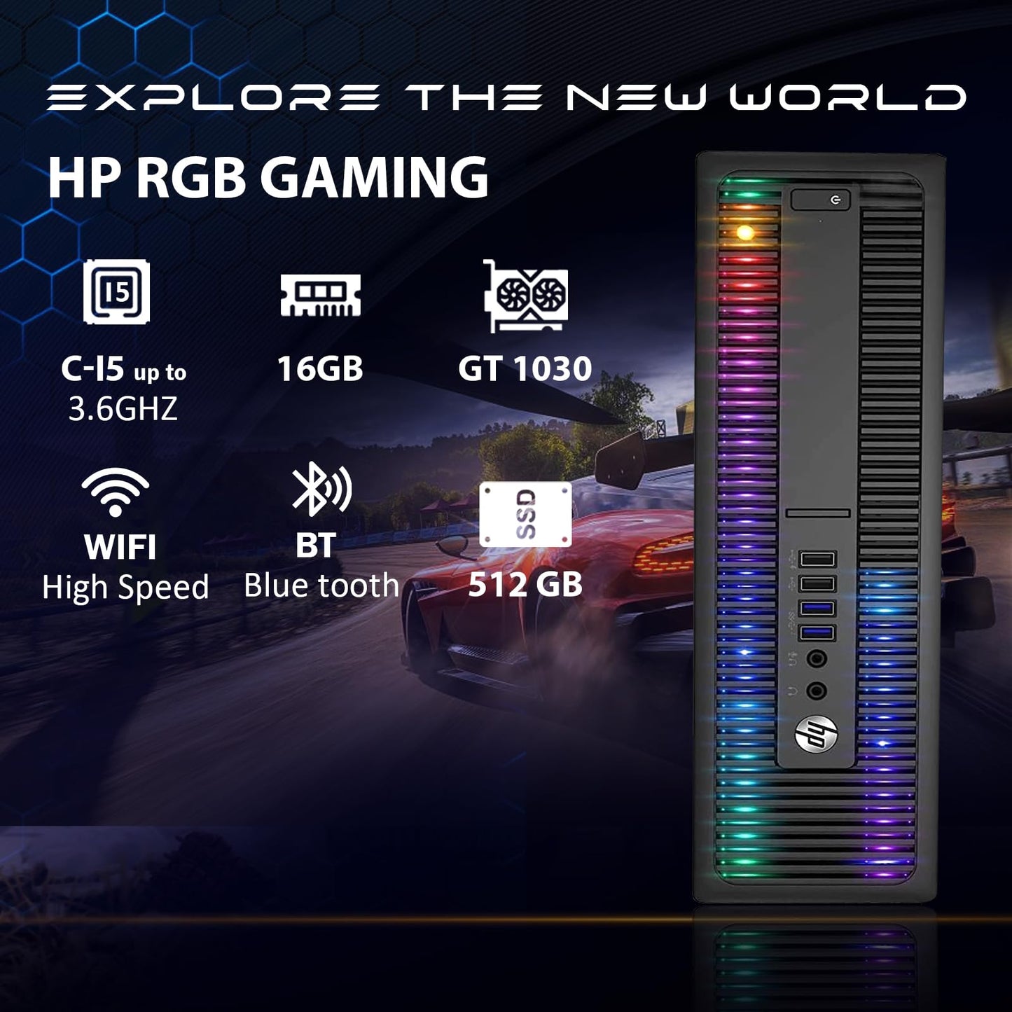 HP RGB Gaming Desktop Computer, Intel Quad Core I5-6500 up to 3.6GHz, GeForce GT 1030 2G GDDR5, 16GB DDR4, 512G SSD, RGB Keyboard & Mouse, 600M WiFi & Bluetooth 5.0, Win 10 Pro (Renewed)