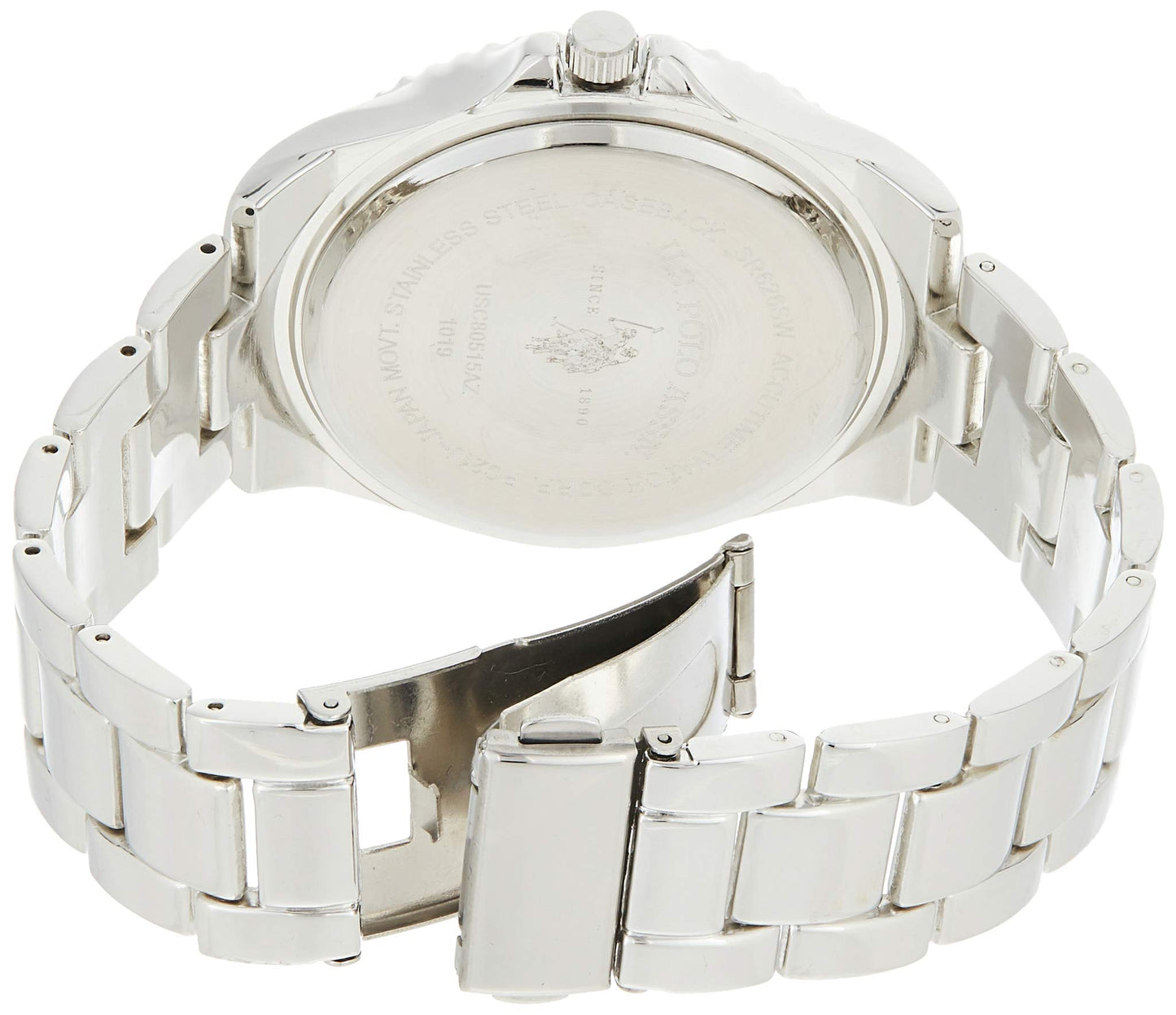 Accutime U.S. Polo Assn. Men's Silver-Toned Watch with a Black Dial, Automatic Quartz Metal/Alloy, Fold-Over-Clasp Watch - USC80515