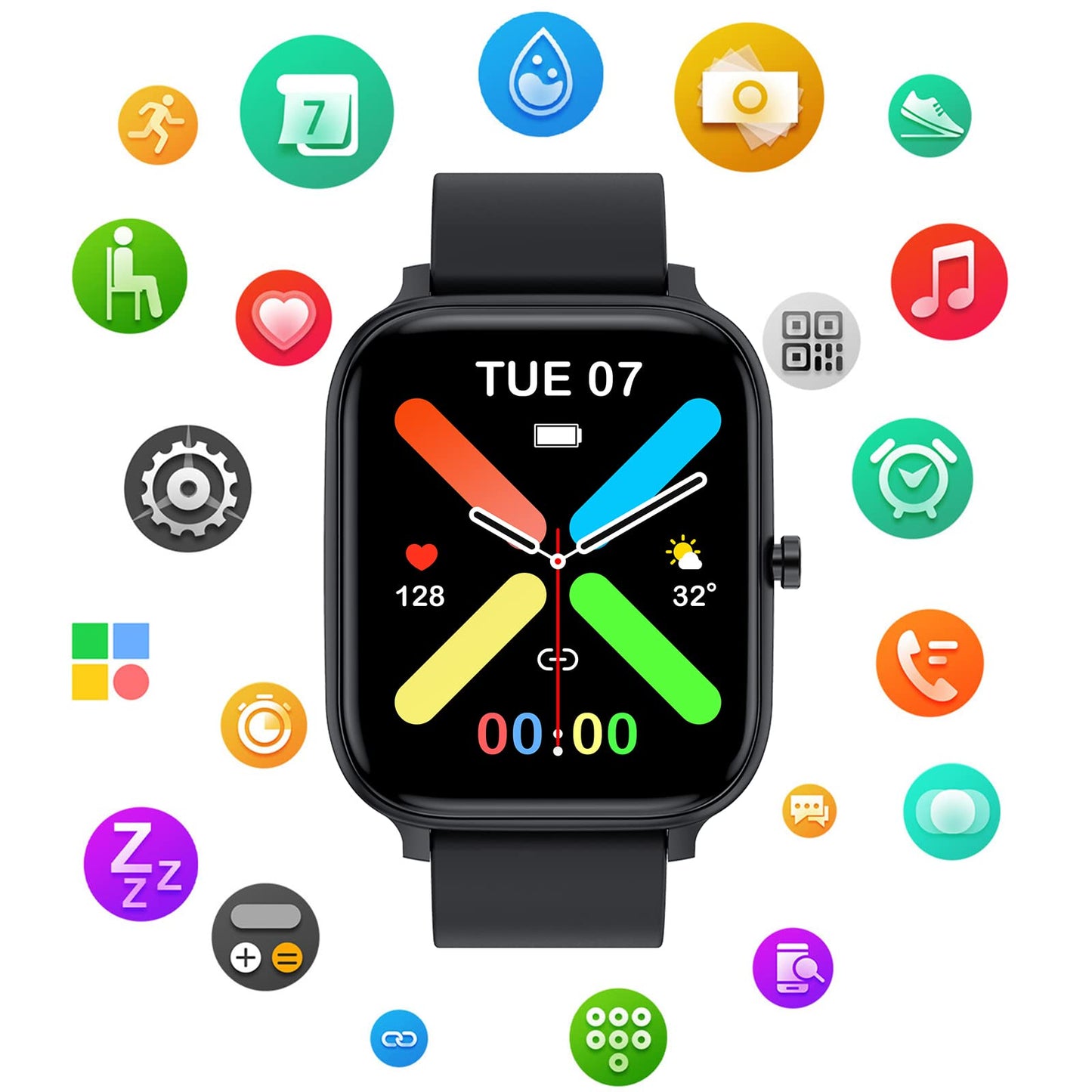 Smart Watch for Men Women Compatible with iPhone Samsung Android Phone 1.69 inch Full Touch Screen IP68 Waterproof Bluetooh Fitness Tracker Heart Rate/Sleep Monitor (Black)