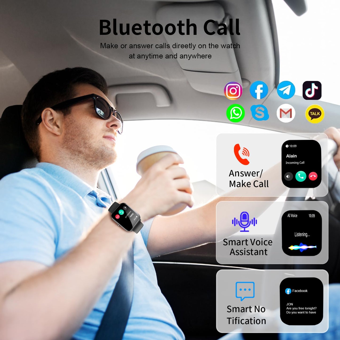 Smart Watch, 1.85"HD Smartwatches for Men Women, (Answer/Make Calls), IP68 Waterproof Fitness Watch, Heart Rate/Sleep Monitor, SpO2, Fitness Tracker with 120+ Sport Modes, Smartwatch for Android iOS