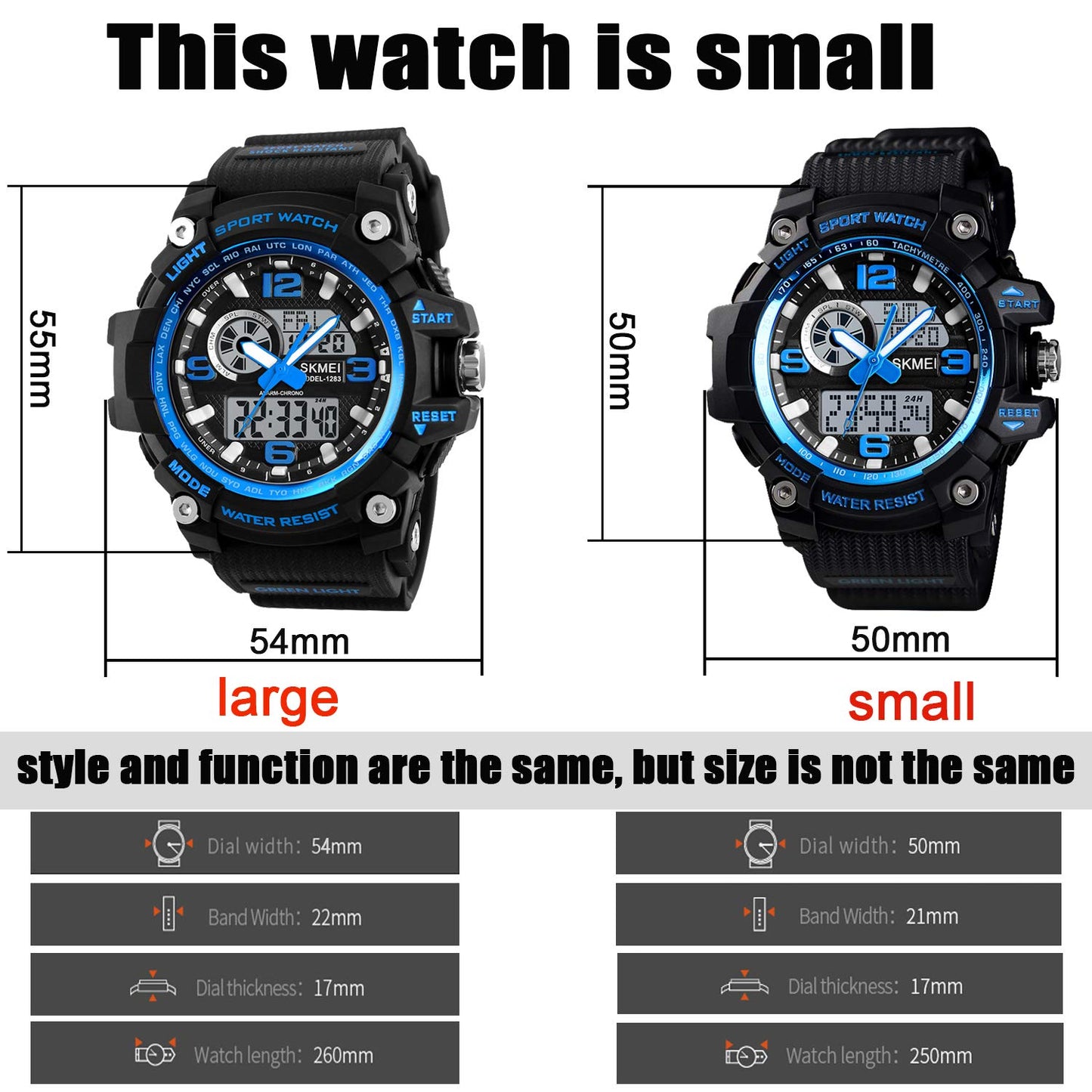 Mens Military Watch Digital Waterproof Wrist Watches Outdoor Sport Multifunction Casual Dual Display 12H/24H Stopwatch Calendar Watch - 1436 Small Black Blue