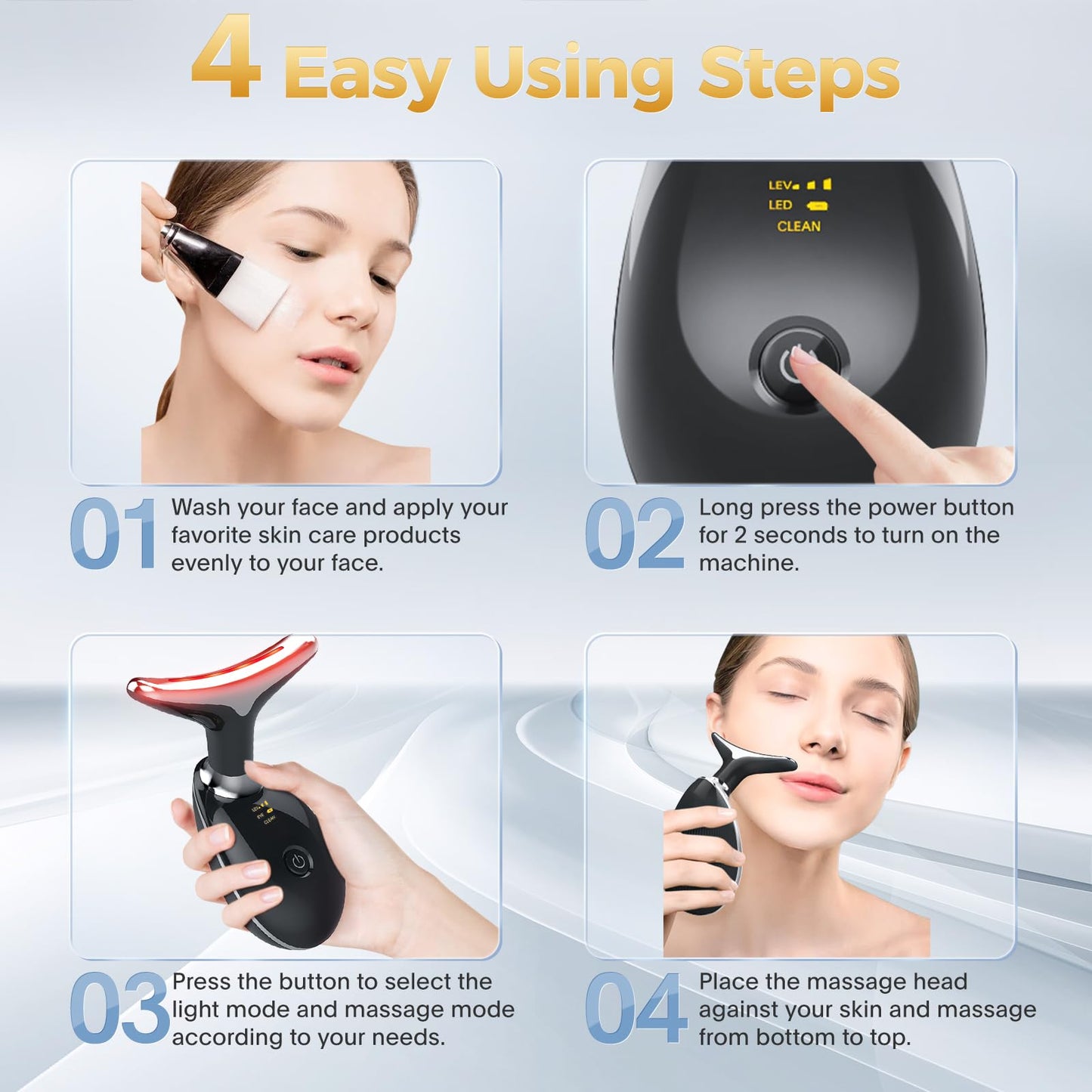 MCSYPOAL 7-in-1 Deplux Face Neck Massager for Skin Care at Home, Facial Massager Glossy Black