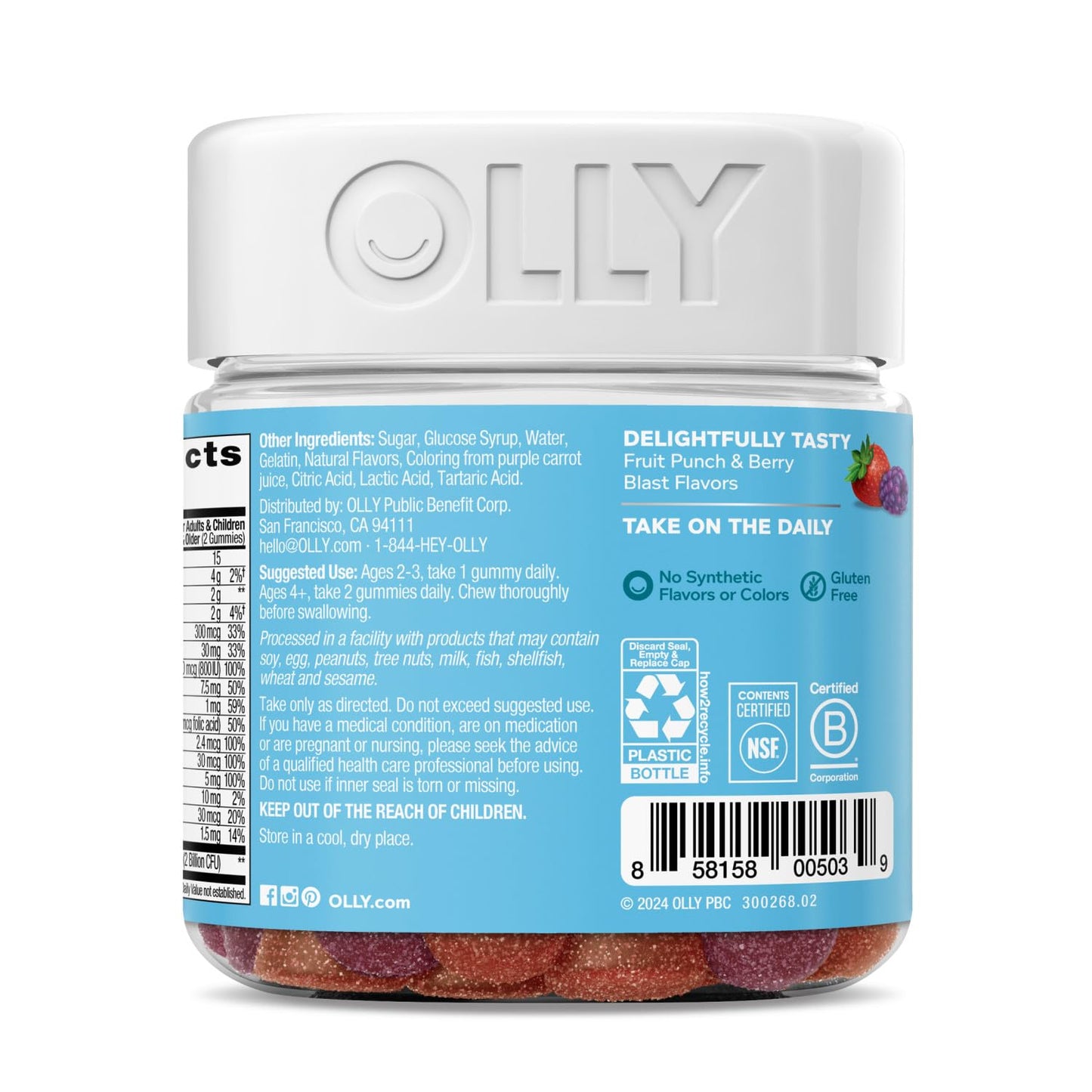 OLLY Kids Multivitamin & Probiotic Gummy, Digestive Support, Vitamins A, D, C, E, B, Zinc, Chewable Supplement, Berry Flavor, 35 Day Supply - 70 Count