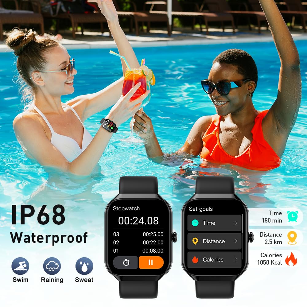 Smart Watch(Answer/Make Call), 1.96" HD Smartwatch for Men Women, 2025 New Fitness Watch with 110+ Sport Modes, Heart Rate, Sleep Monitor, Pedometer, IP68 Waterproof Activity Tracker for Android iOS