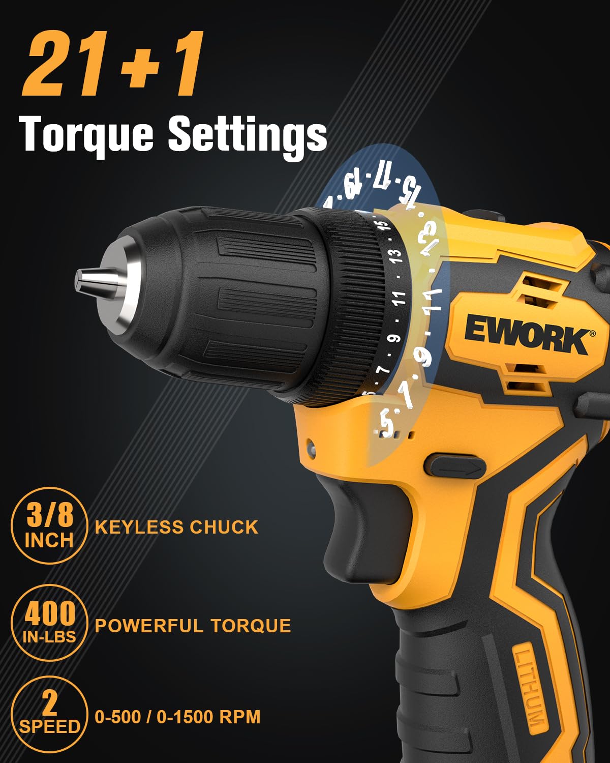 EWORK Compact Cordless Drill and Impact Driver Combo Kit 12V Brushless Small Power Tool Set with (2) 2.0Ah Batteries and Fast Charger, Tool Bag (EKC-12BLA)