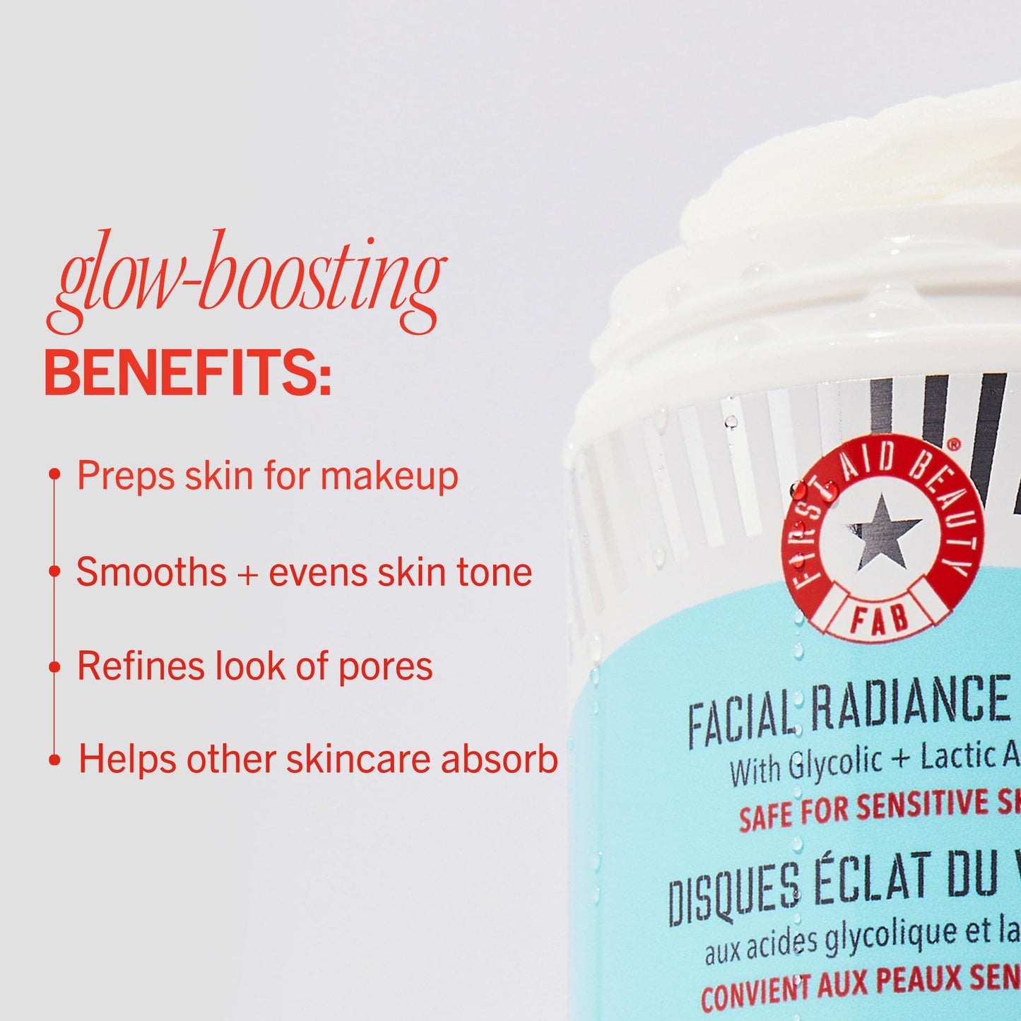 First Aid Beauty - Facial Radiance Pads with Glycolic & Lactic Acids – Daily Exfoliating Pads with AHA that Help Tone & Brighten Skin – Makeup Prep Pads - Compostable for Daily Use – 60 Pads