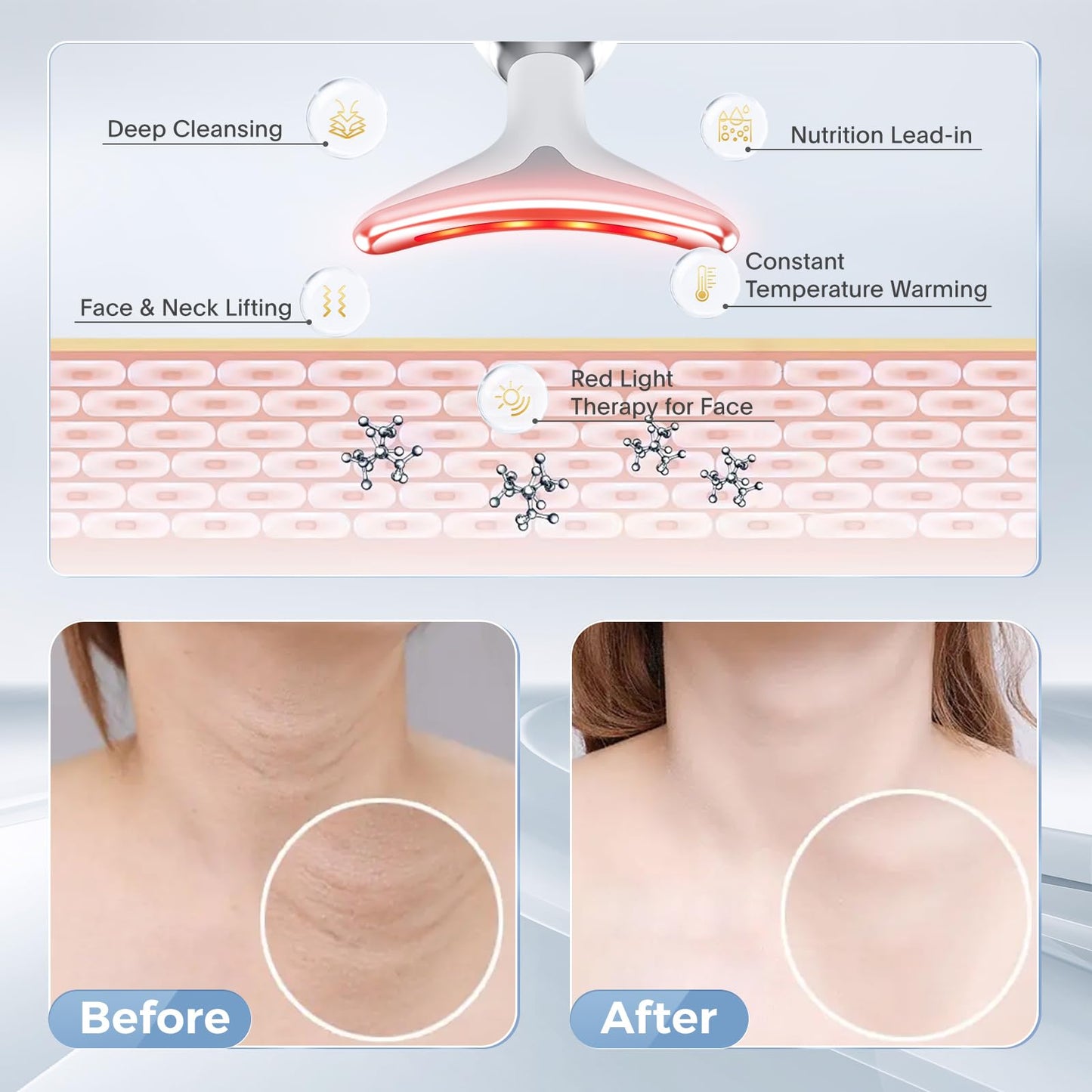 MCSYPOAL 7-in-1 Deplux Face Neck Massager for Skin Care at Home, Facial Massager Glossy Black
