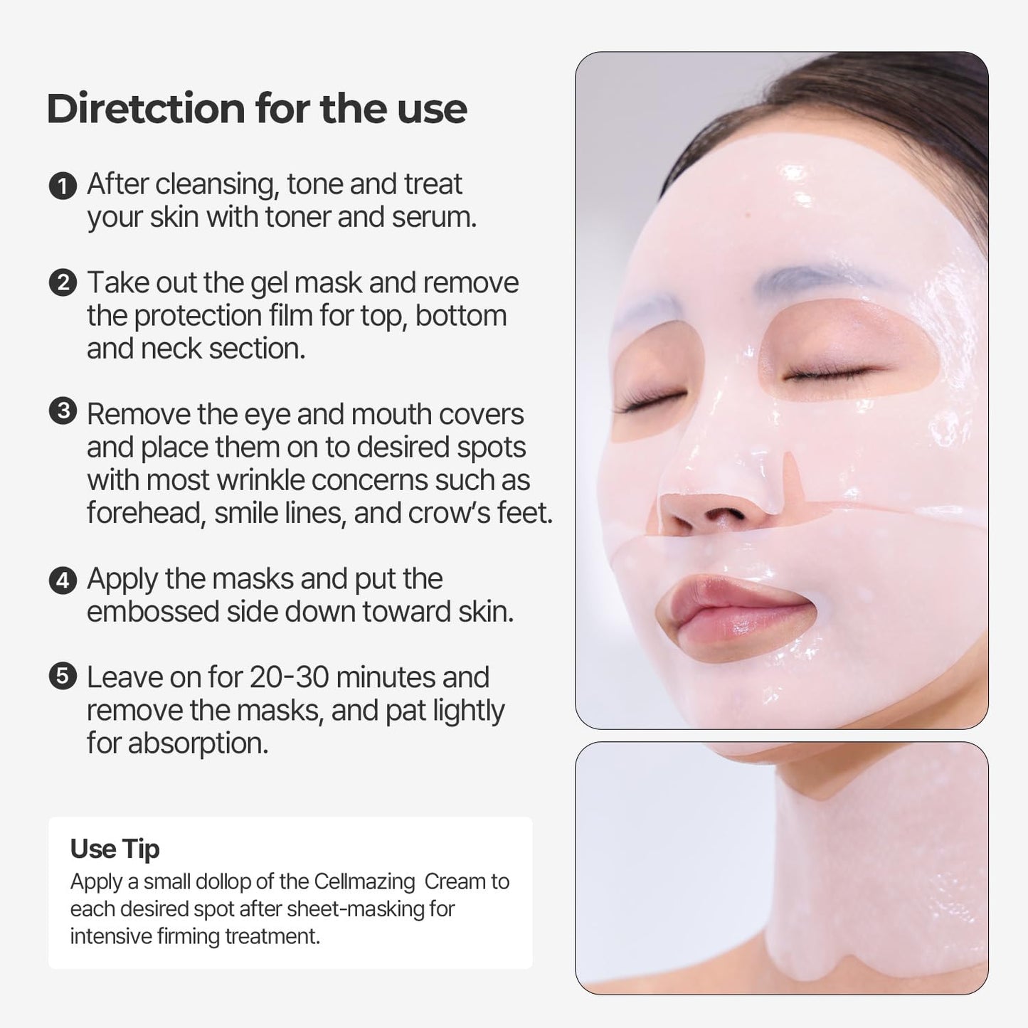 Torriden CELLMAZING Collagen Firming Gel Facial & Neck Sheet Mask (pack of 4) | Covering Neck Mask | 5D Collagen Complex, Amino Acid Complex, Peptide