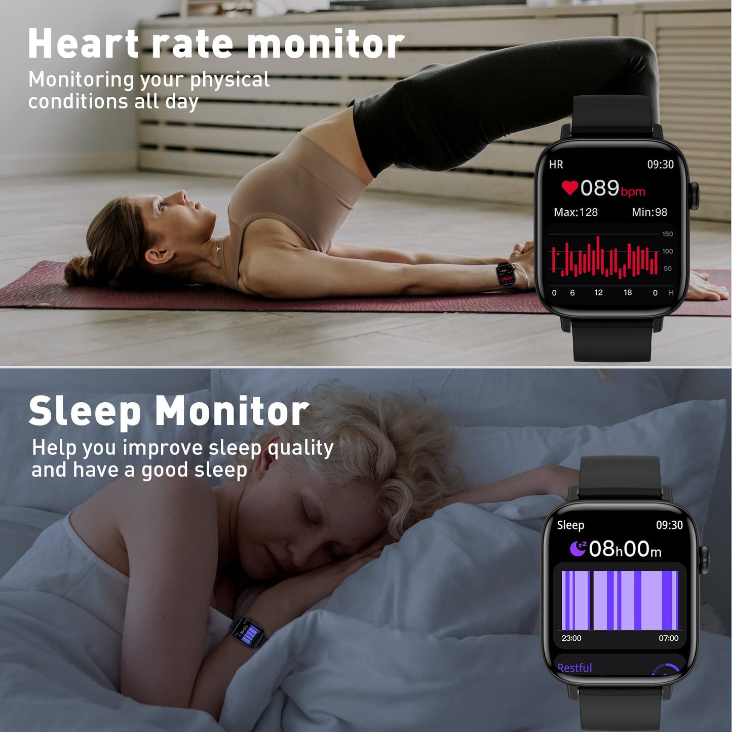 Smart Watch, 1.90" Smartwatch for Men Women (Answer/Make Call), Fitness Watch with 120+ Sport Modes, Heart Rate/Sleep Monitor/Pedometer, Activity Trackers for Android/iOS Phones - IP68 Waterproof