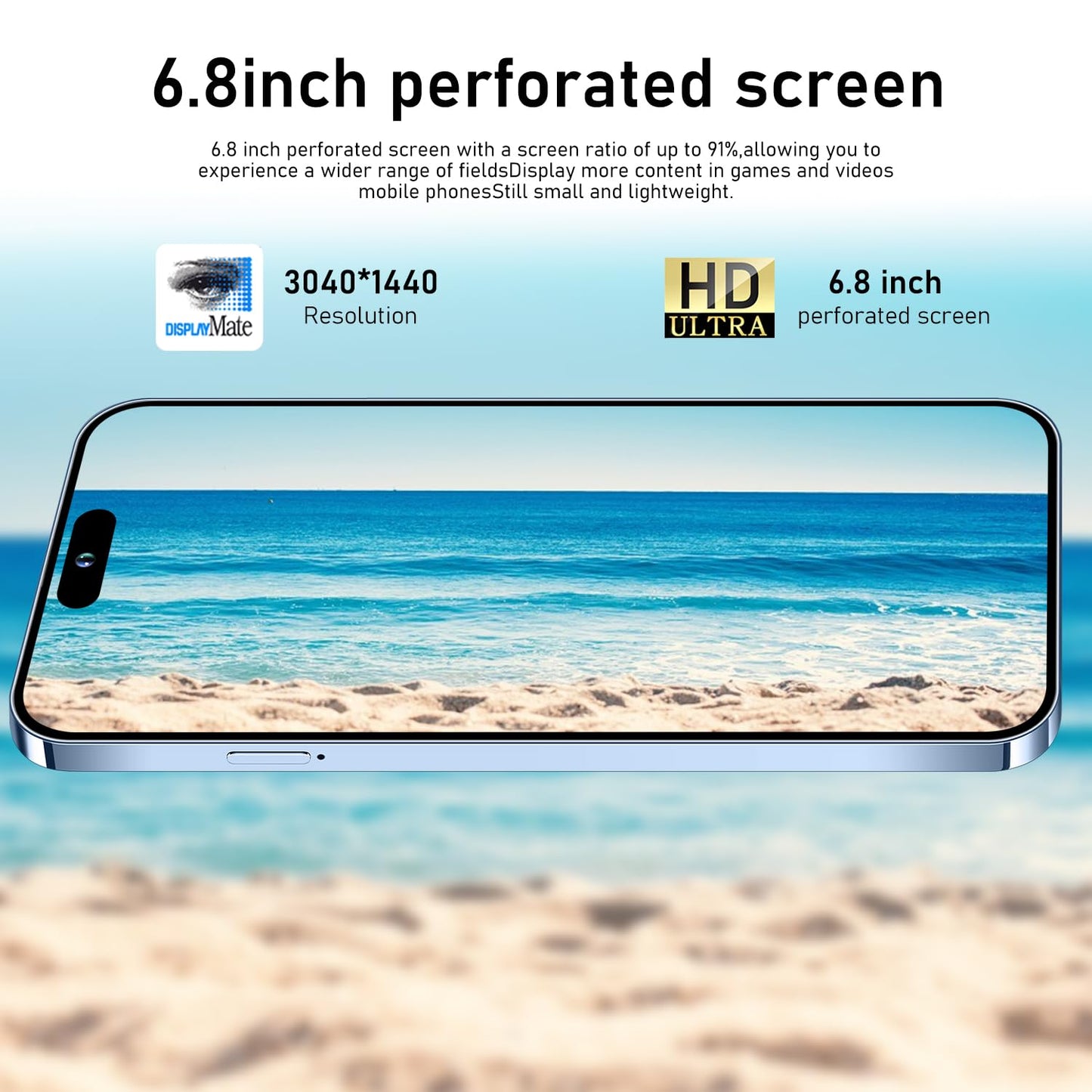 KURSARKEE I14 ProMAX Unlocked Cell Phone,Smartphone Long Battery Life 6.82" HD Screen Unlocked Phones, 6+256GB Android 13.0 with 128G Memory Card, Dual SIM/Fingerprint Lock/Face ID/GPS (Blue)