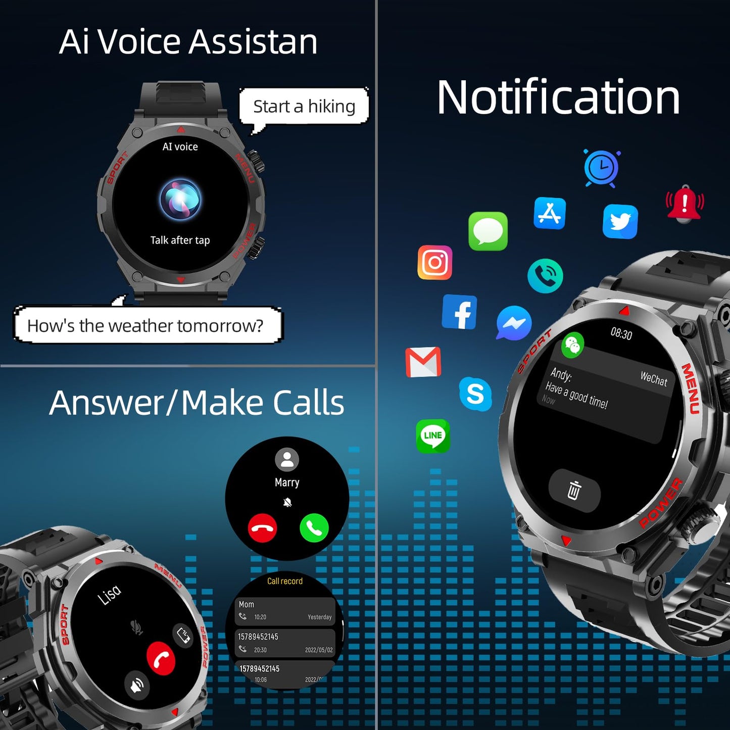 Military Smart Watch for Men (Answer/Make Call), 1.52" HD Smartwatch for Android Phones/iPhone, 100+ Sport Mode Fitness Tracker with Heart Rate, SpO2, Stress and Sleep Monitor, IP68 Waterproof
