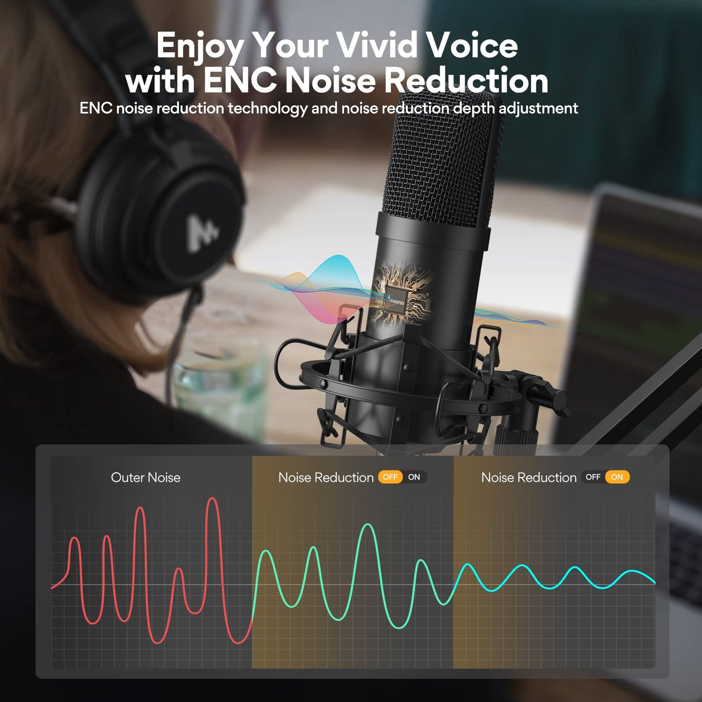 MAONO Podcast Microphone, USB Computer Mic for PC with Software, Boom Arm and Shock Mount for Singing, Recording, Streaming, Gaming, YouTube (AU-A04E) Black