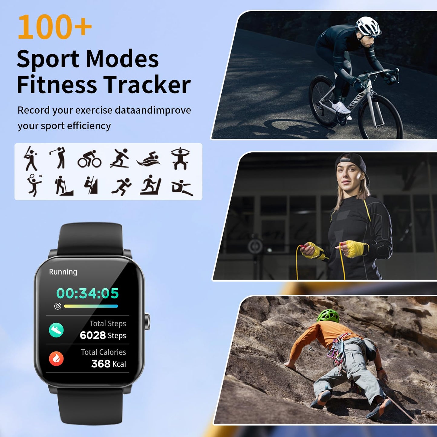 Smart Watch, 1.85"HD Smartwatches for Men Women, (Answer/Make Calls), IP68 Waterproof Fitness Watch, Heart Rate/Sleep Monitor, SpO2, Fitness Tracker with 120+ Sport Modes, Smartwatch for Android iOS