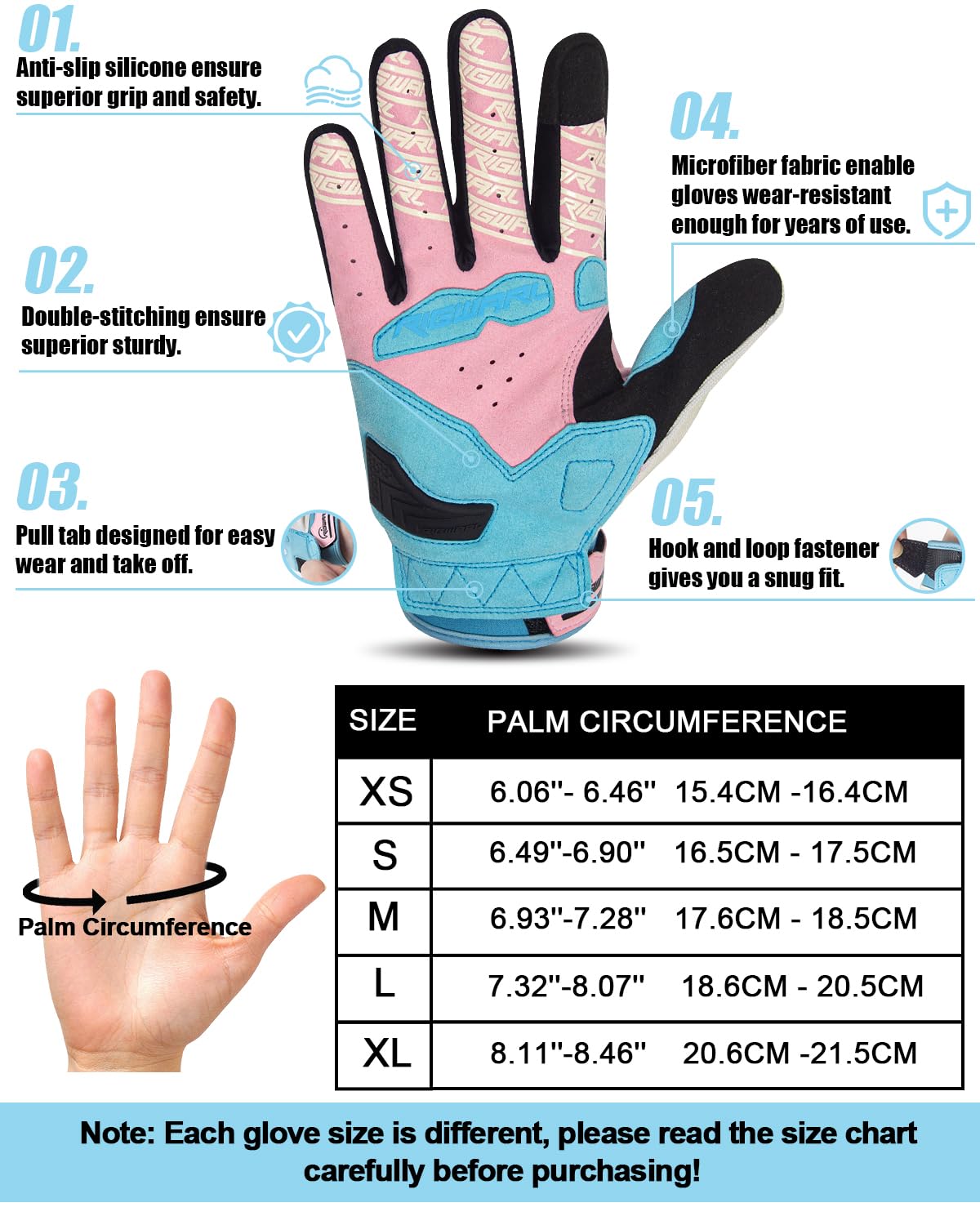 RIGWARL Comfortable Motorcycle Gloves for Women, EUDE Anti-Fall Protection Mountain Bike Gloves, Ultra-Thin and Breathable Bike Gloves with Touchscreen Fingers