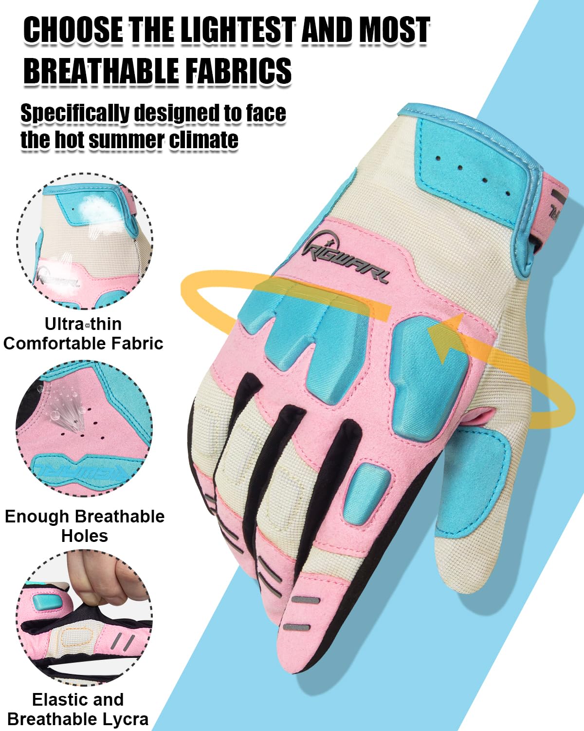 RIGWARL Comfortable Motorcycle Gloves for Women, EUDE Anti-Fall Protection Mountain Bike Gloves, Ultra-Thin and Breathable Bike Gloves with Touchscreen Fingers