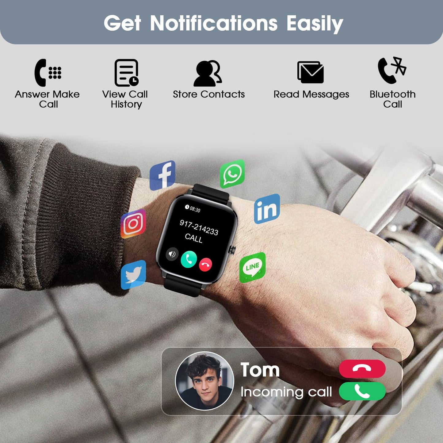 Smart Watch for Android iPhone-Call Receive/Dial/Read Message/AI Control-1.83" HD Screen-IP67 Waterproof Fitness Smartwatch-Blood Pressure/Heart Rate/SpO2/Sleep Monitor-Sport Tracker for Women Men