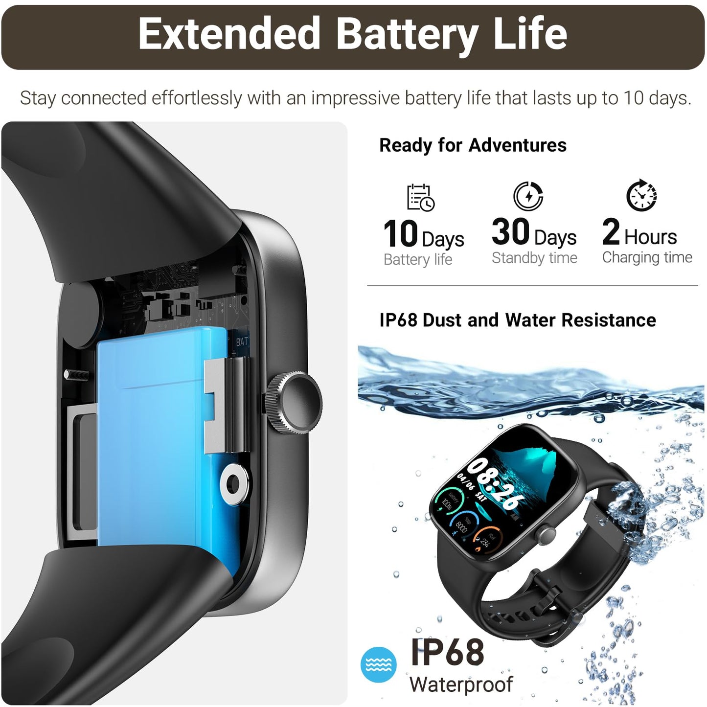 TOZO AMOLED S7 Smart Watch Bluetooth Call 1.85 Inch Ultra HD Screen,Dynamic Dials Messages Push 100+ Sports Modes,Detect Human Health (Heart Rate,Blood Oxygen) with High Battery Life,Touch Function