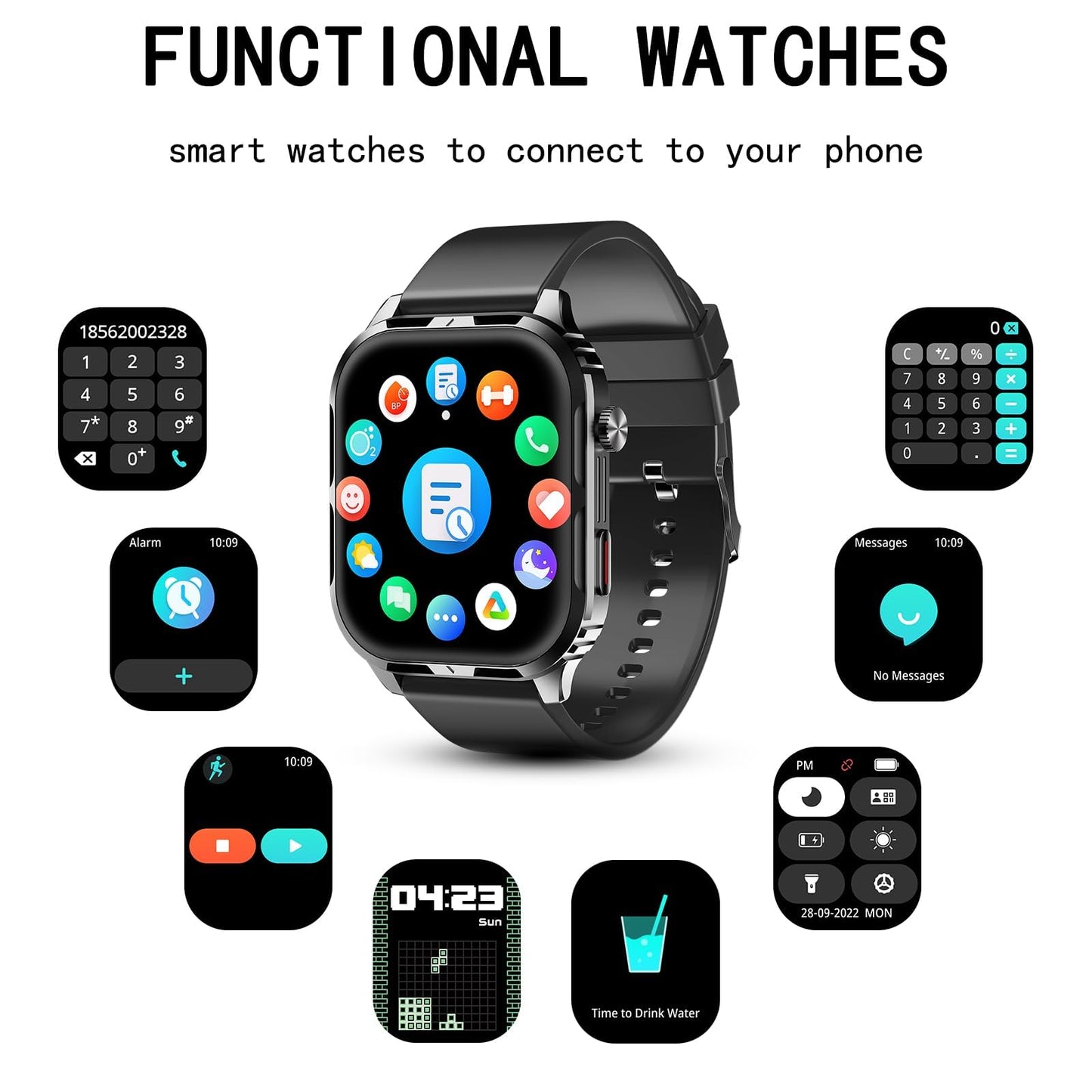 LEDXBNSS Smart Watch for Men Women with 2.1" HD Screen Military Watches, Call & Text for Android iOS, Heart Rate & Activity Tracker, IP68 Waterproof, 100 Sport Modes